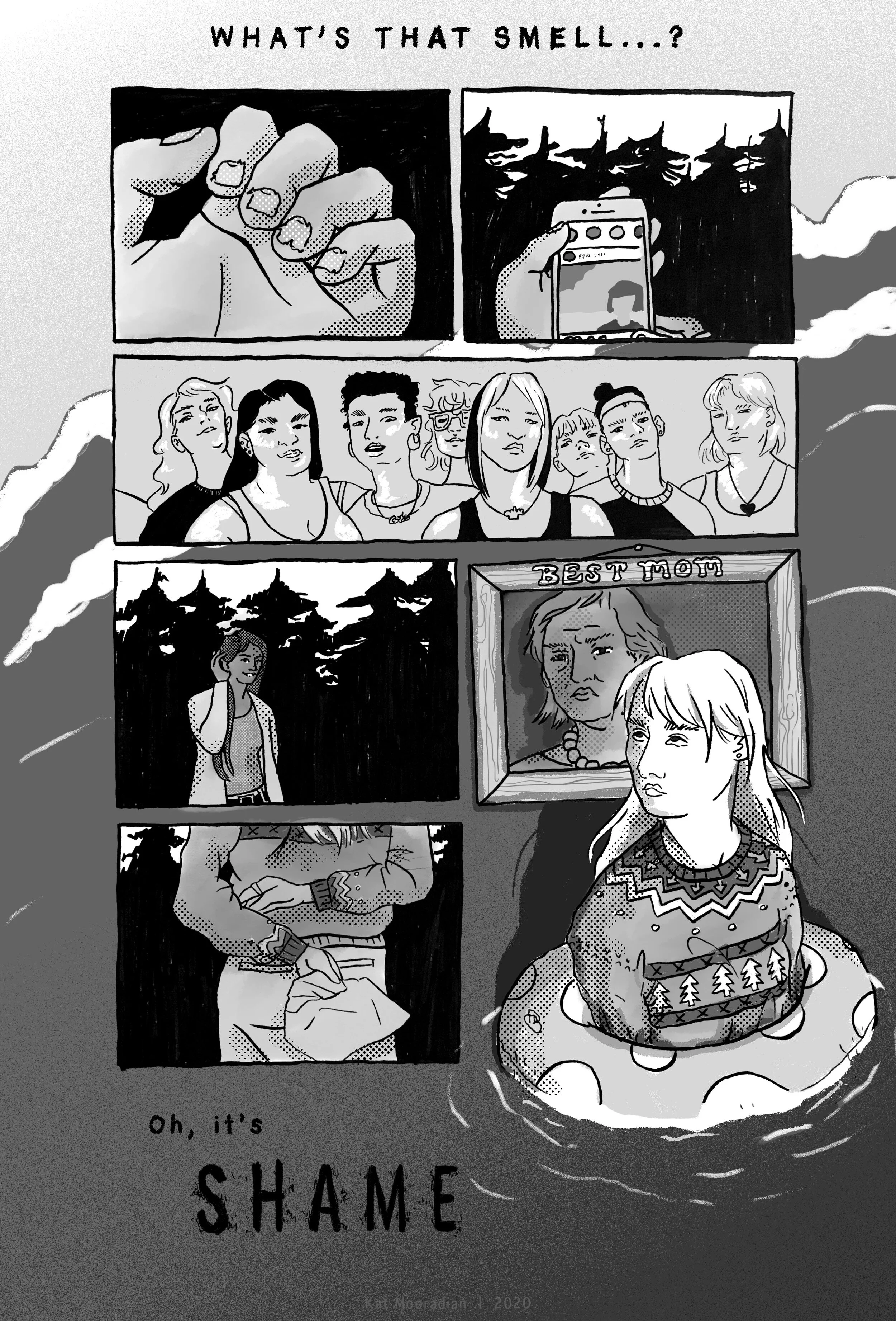 From the artist: This is a single-page comic detailing how the various aspects of one young girl's life have taught her to feel ashamed. In the comic, you might interpret that she has felt ashamed about her mother, her romantic orientation, her body…