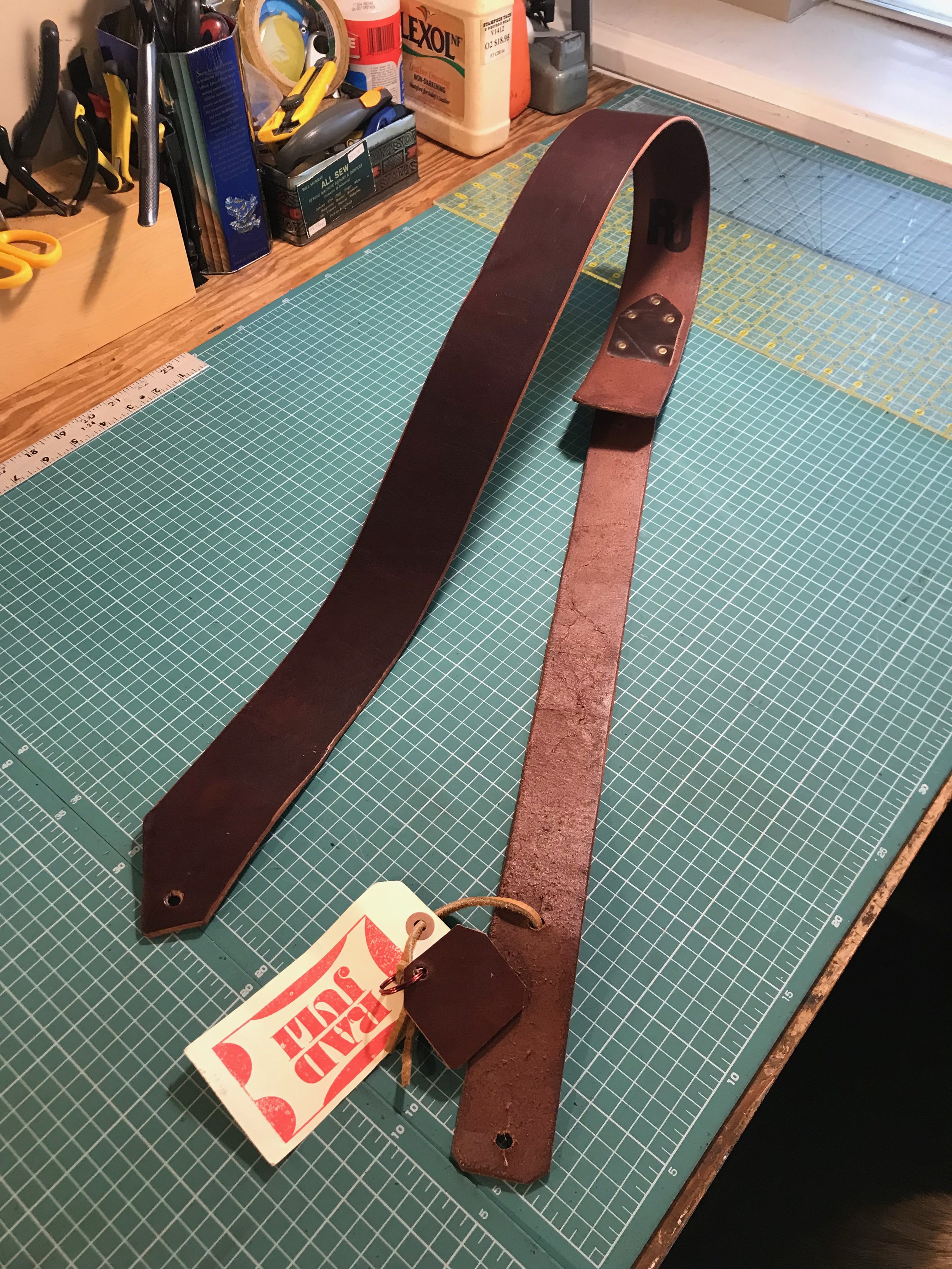 Black leather guitar strap in 9oz Hermann Oak Leather by Radjuli — Radjuli  Leather Designs