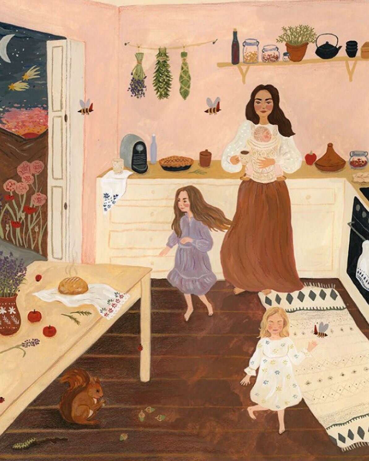 We recently came across Belgium based painter and illustrator Tijana Lukovic @tijanadraws and her beautiful artworks inspired by motherhood, nature, folklore and fairytales. The way she depicts a sense of serenity and calm in domestic scenes, where o