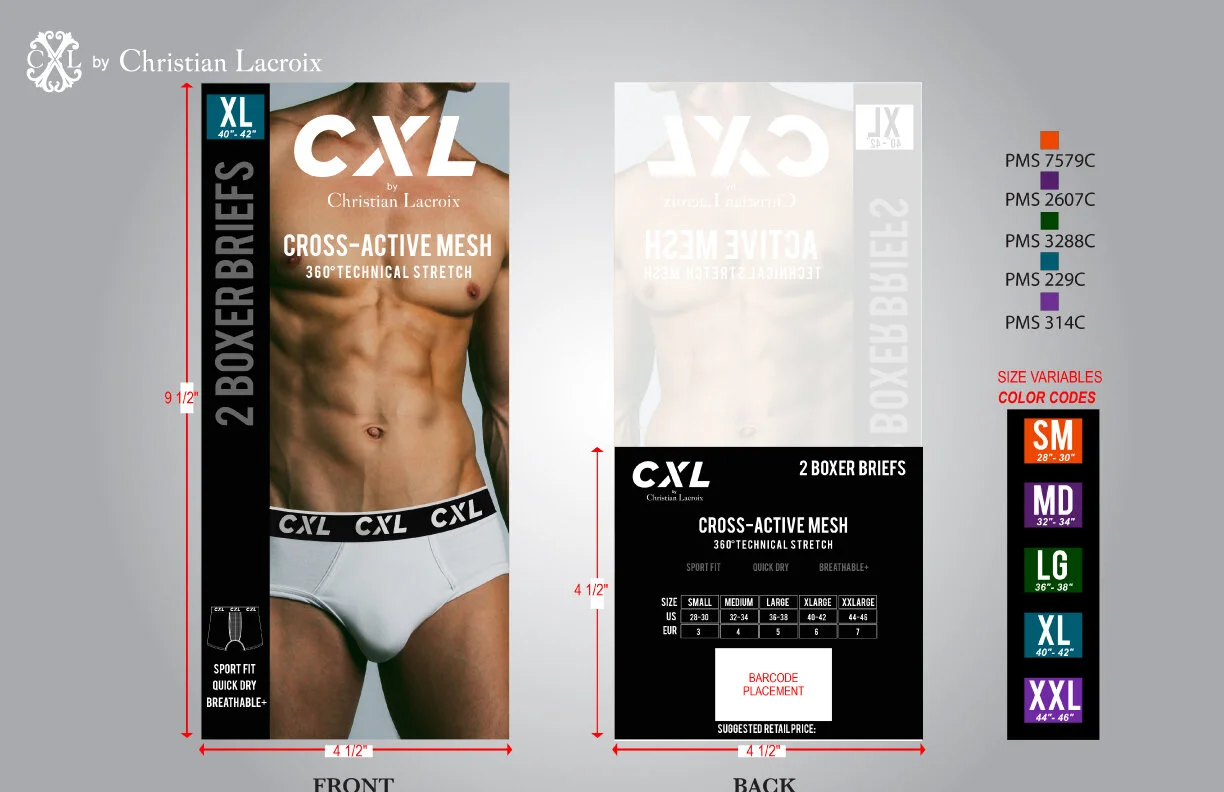 CXL 2 Pack Boxer Briefs Insert Card Packaging