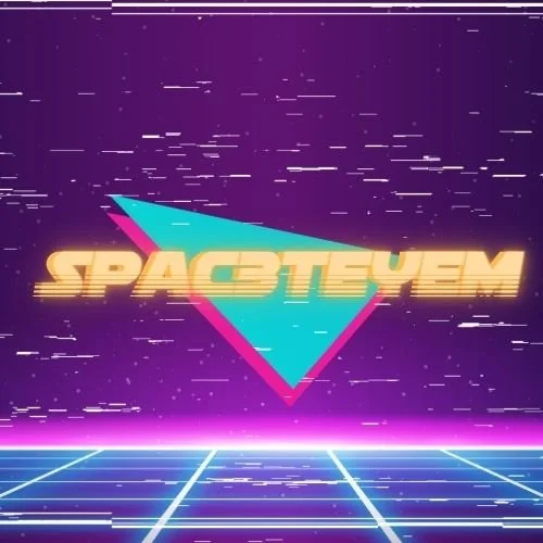 80s retro style logo for Spac3teyem, a music artist