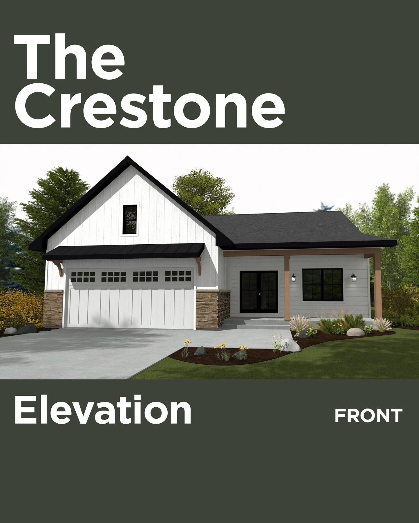 *THE CRESTONE*
When looking for a small footprint we think The Crestone is a great start. Simple roof line with added on features could make this a great starter home.
Modern living made simple. The Crestone offers 2 bedrooms, 2 baths, and efficient