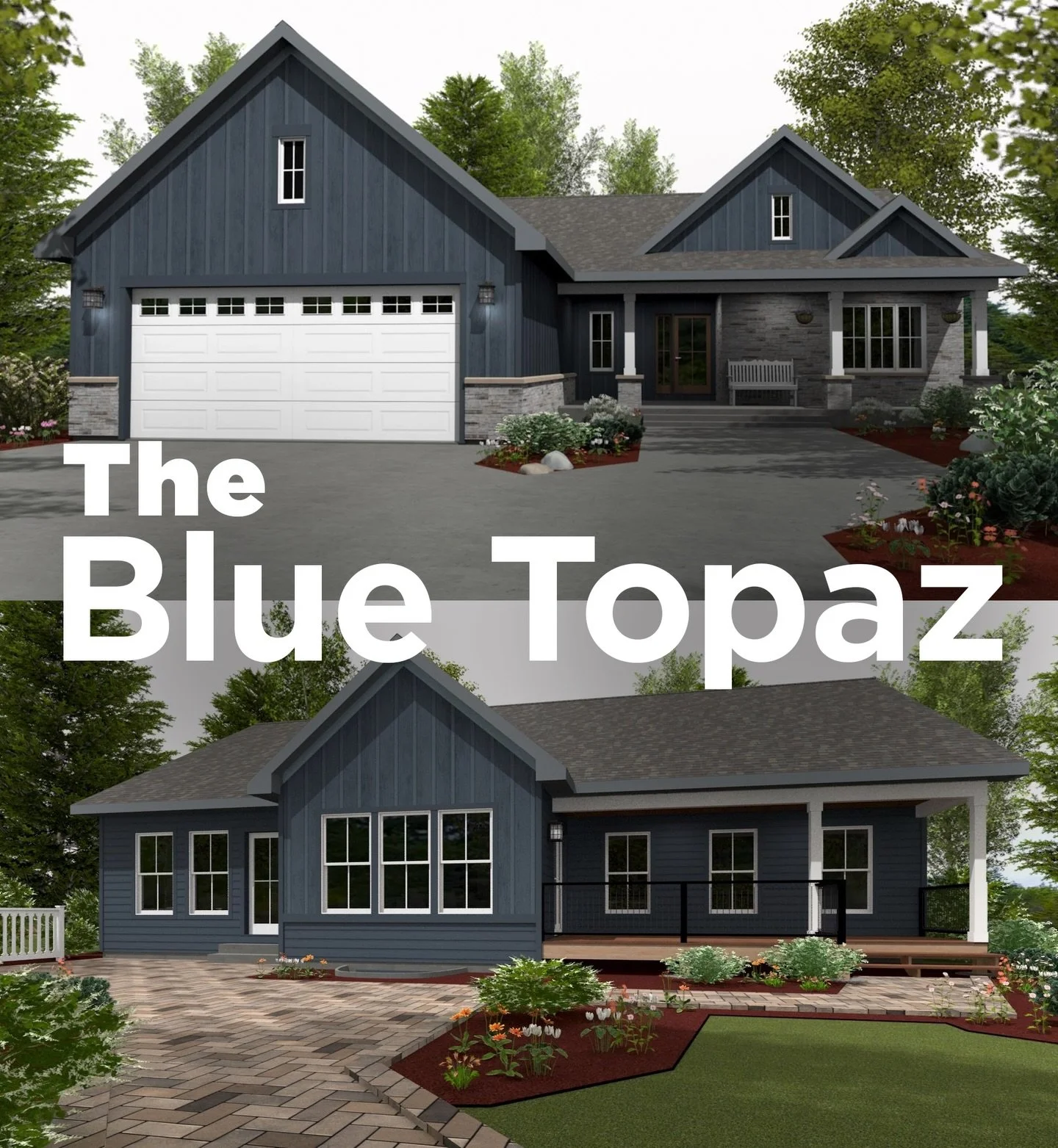 The Blue Topaz is a modern 3 bed, 2 bath ranch designed for flexible living. Open spaces, a versatile third bedroom (office, guest room, or nursery), and a layout that balances comfort and privacy.
Need more room? Add an optional lower level with ext
