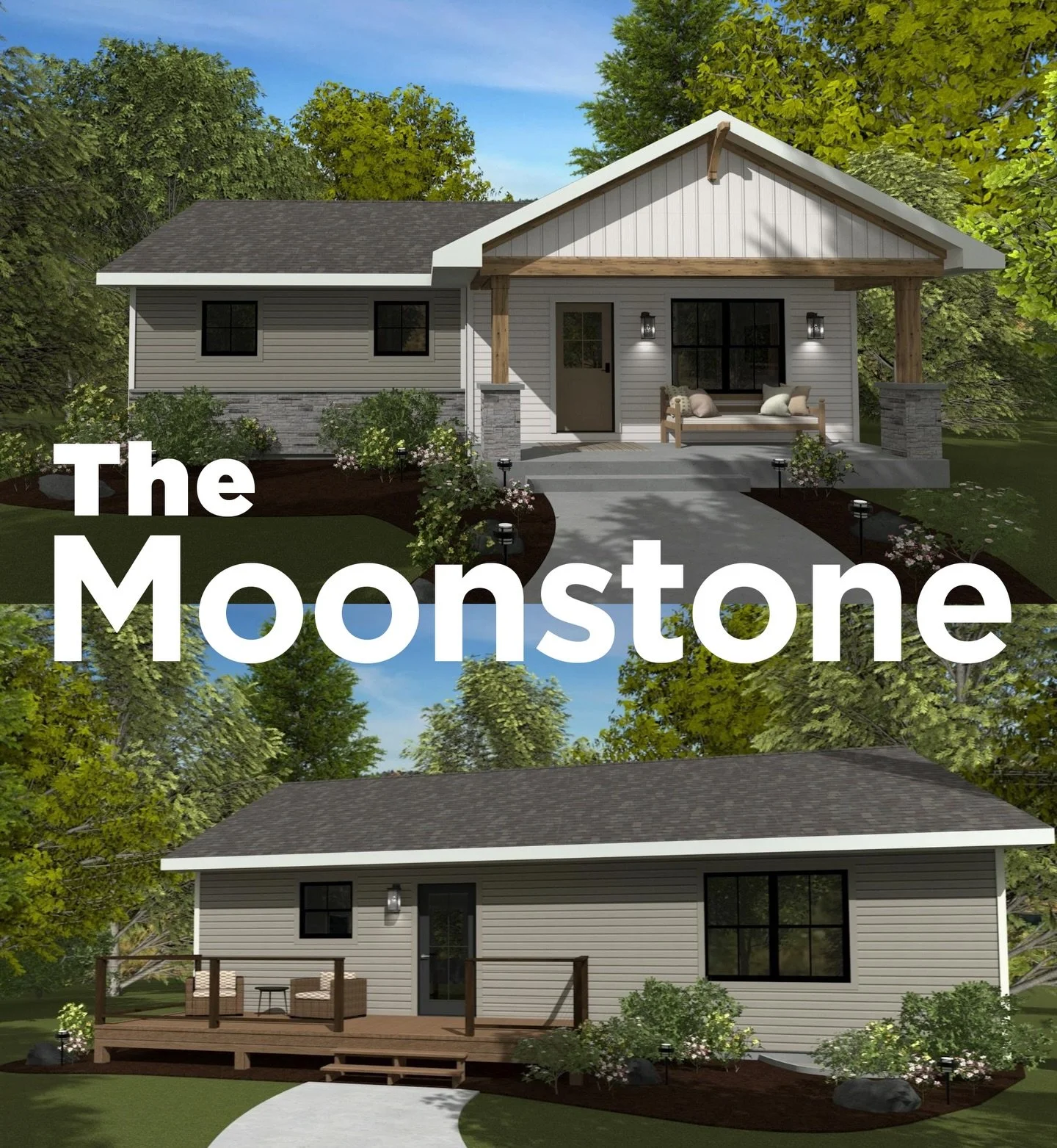 The Moonstone Floor Plan is a smart, flexible home designed for modern living. With 1 bedroom, 1.5 bathrooms, and 990 sq. ft., it&rsquo;s perfect as a starter home, downsizing option, or a right-sized custom build.
An open-concept layout connects the