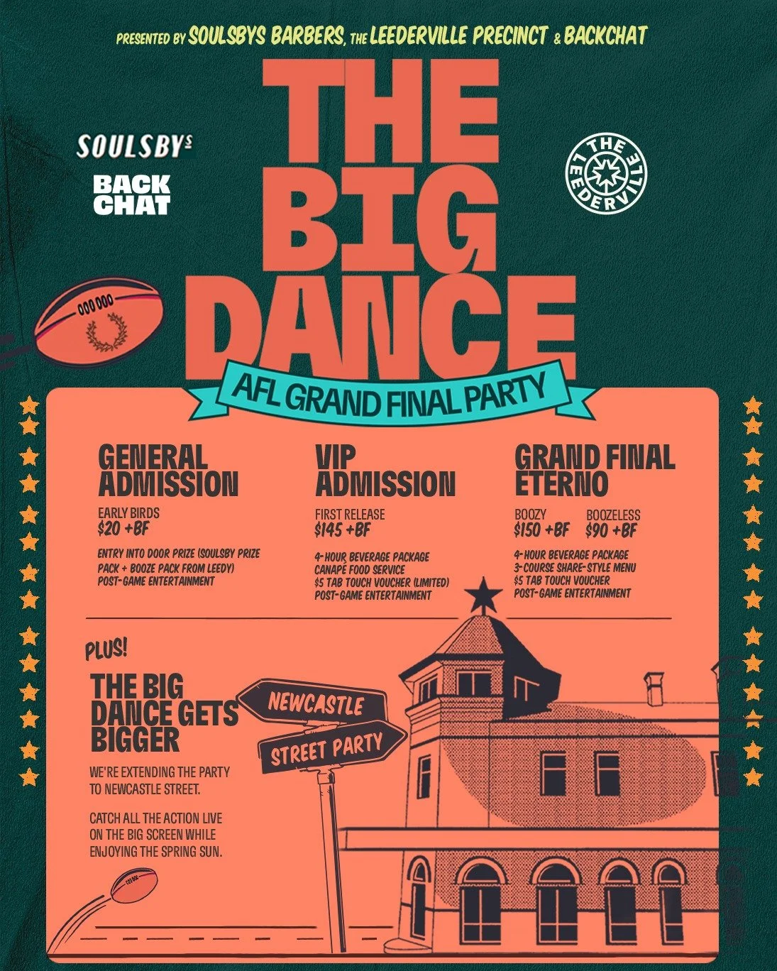 The Big Dance hits Newcastle Street. 🏉🕺

Big screen. Big game. Big vibe. AFL Grand Final viewing party &ndash; don&rsquo;t miss it. 🏆