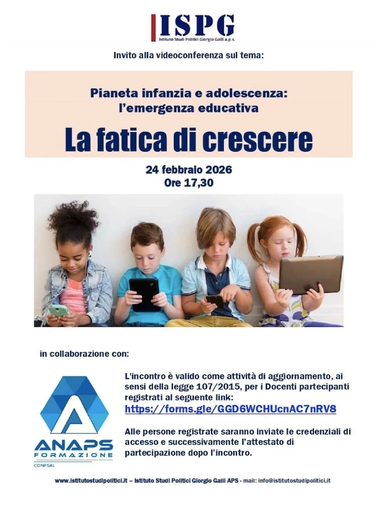 Crescere oggi pu&ograve; essere faticoso. Molto faticoso. Per i ragazzi e, spesso, anche per gli adulti che li accompagnano.

Sar&agrave; per me un onore essere tra i relatori della videoconferenza &ldquo;La fatica di crescere&rdquo;, organizzata dal
