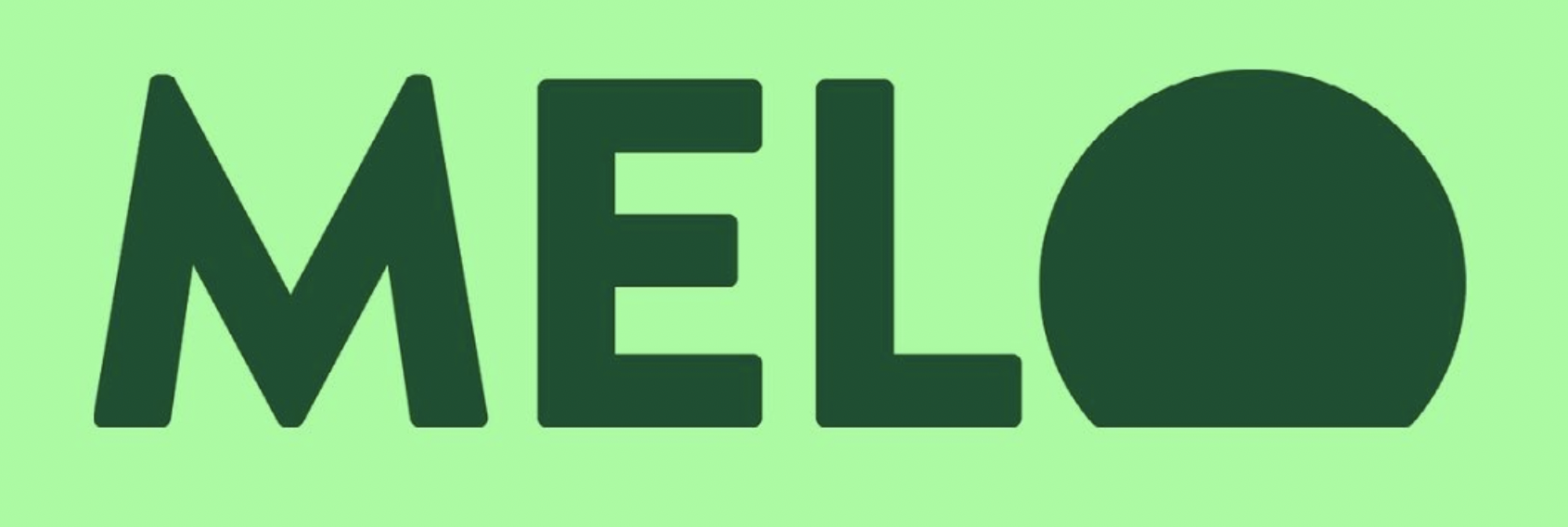 The word 'MELLO' with the 'O' stylized as a solid black circle on a green gradient background.