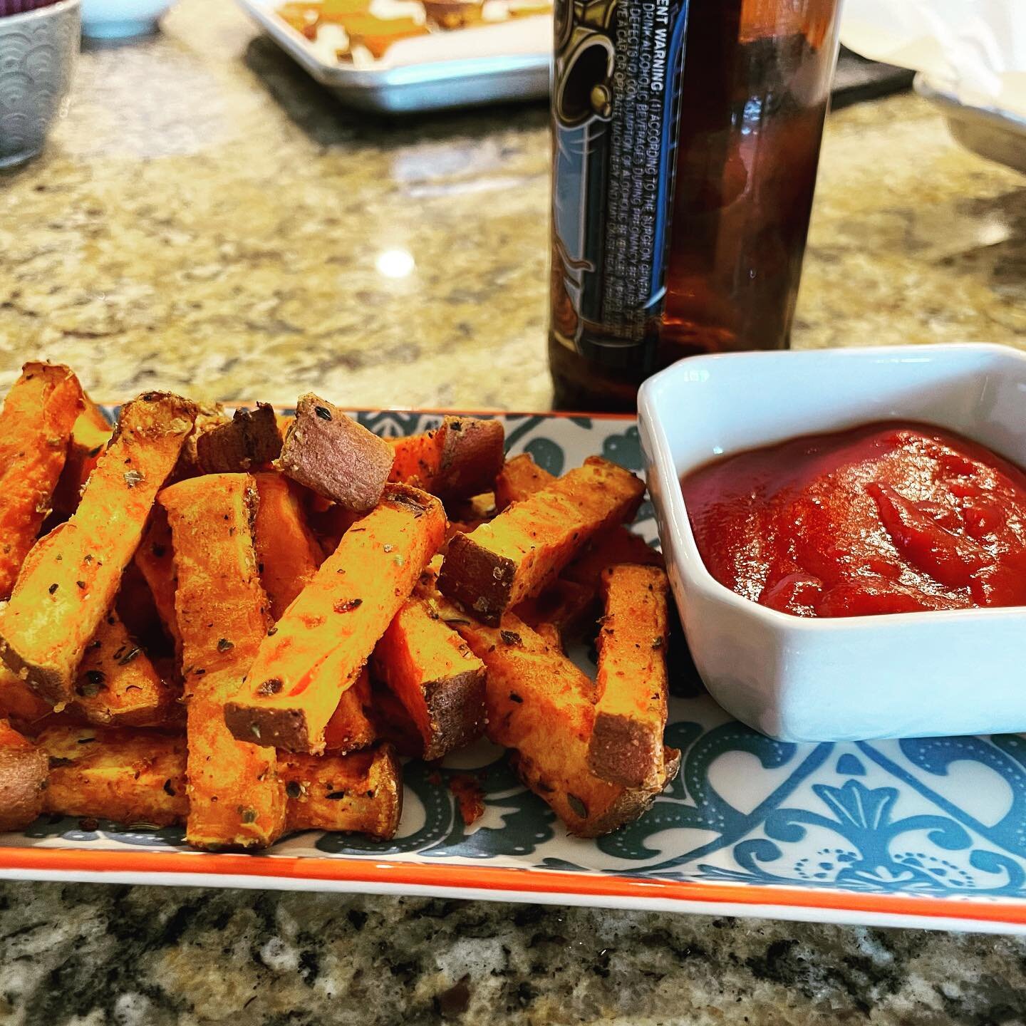 Sweet Potato Fries with Scratch Made Ketchup!  We added some of last weeks Creole seasoning for those who like spice. #cajunfries #healthyfries #kidswithautismcan #kidscancook #yummy #ketchup