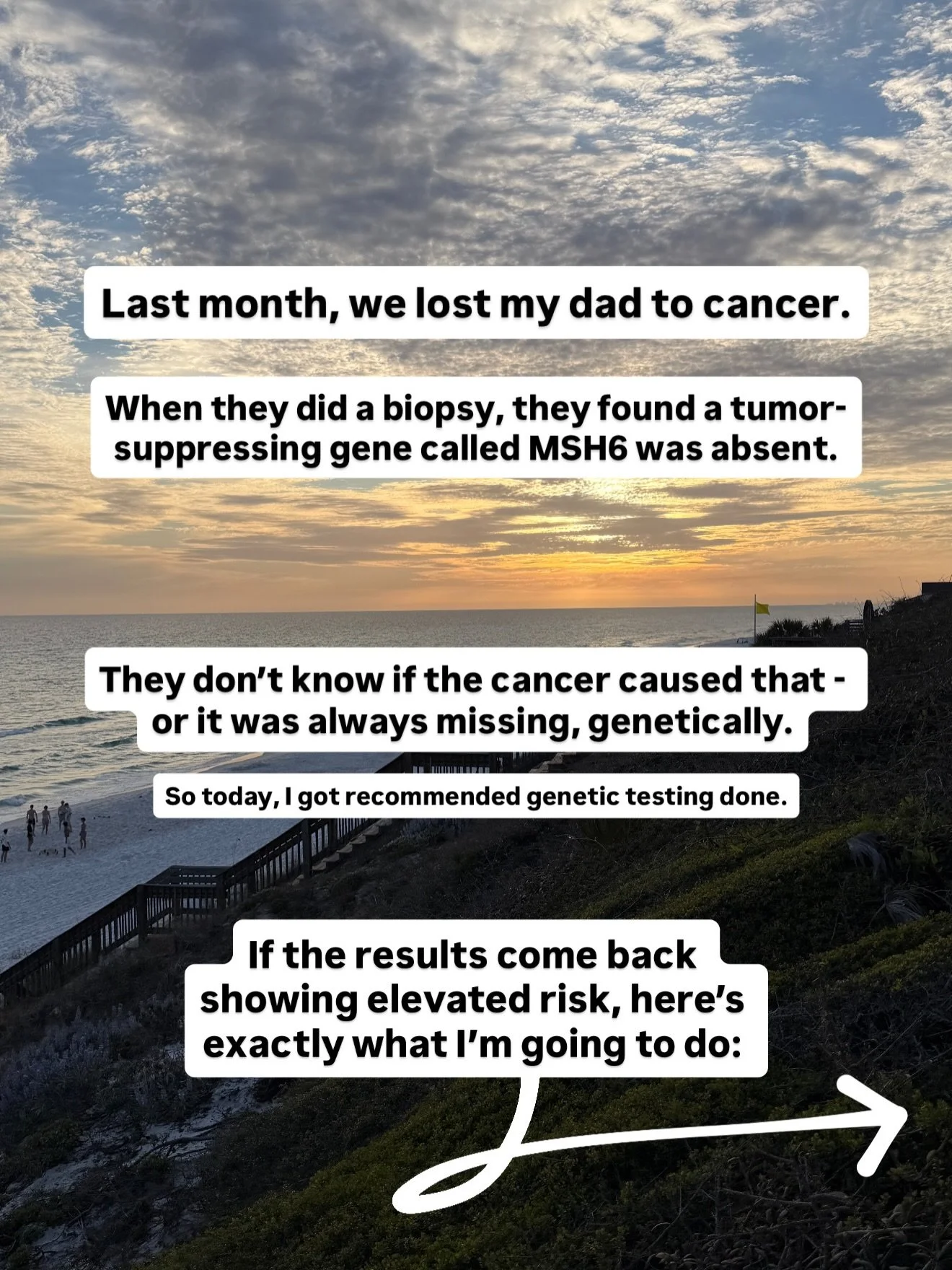 Weird day. Sitting in an office talking to a geneticist about the gene that was missing from my dad&rsquo;s biopsy and what it might mean for me and my siblings.

As I&rsquo;ve gotten older, it&rsquo;s been easier for me to block out the &ldquo;what 