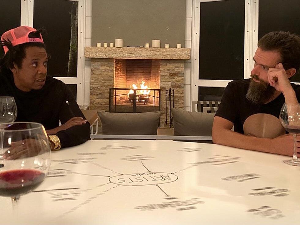 Jack and Jay Z in discussion (via Jack Dorsey's Twitter)