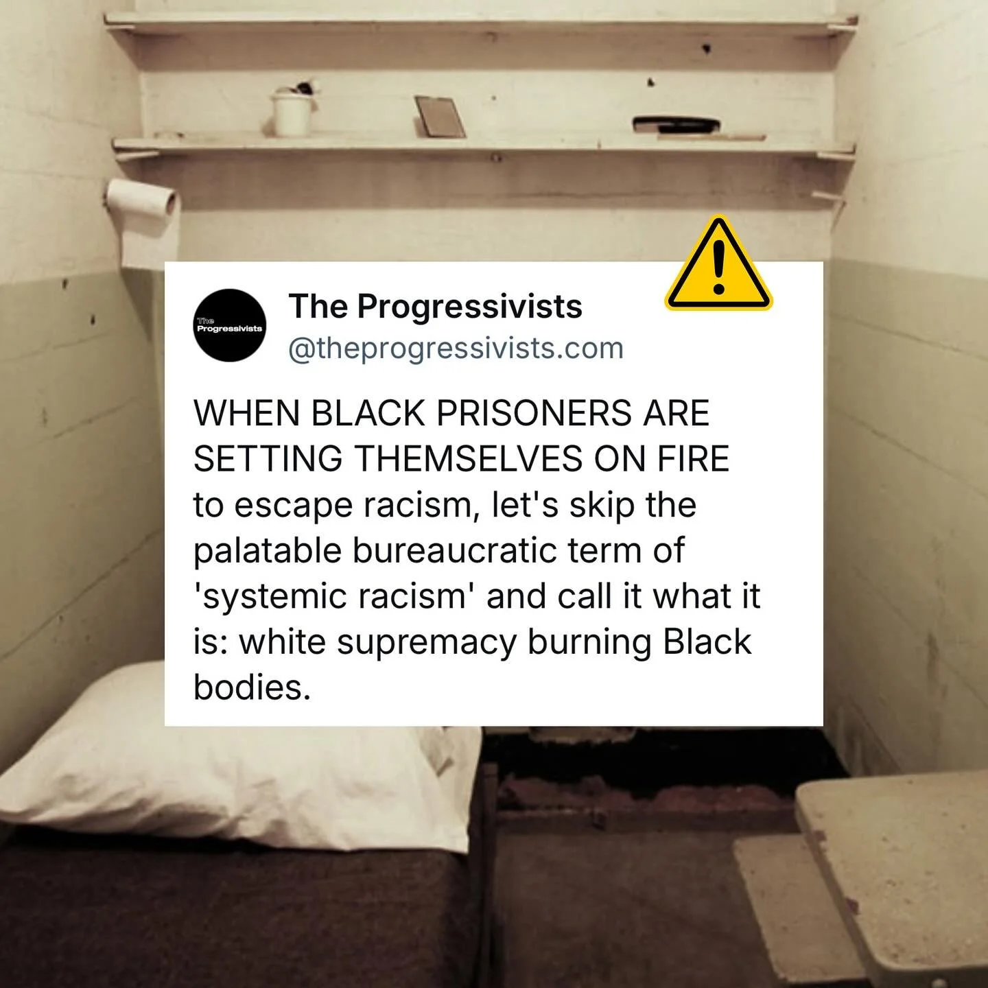 TW: racist violence, anti-Black state violence, self-harm in prisons ⚠️

When 12 Black men set themselves on fire to escape racist torture at Virginia&rsquo;s Red Onion Prison, the warden&rsquo;s response? &ldquo;No comment&rdquo;.

This isn&rsquo;t 