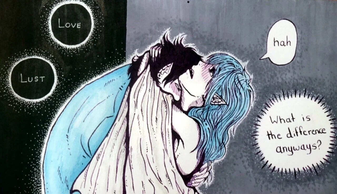 Materials: Ink, Marker, Pencil Crayon. 