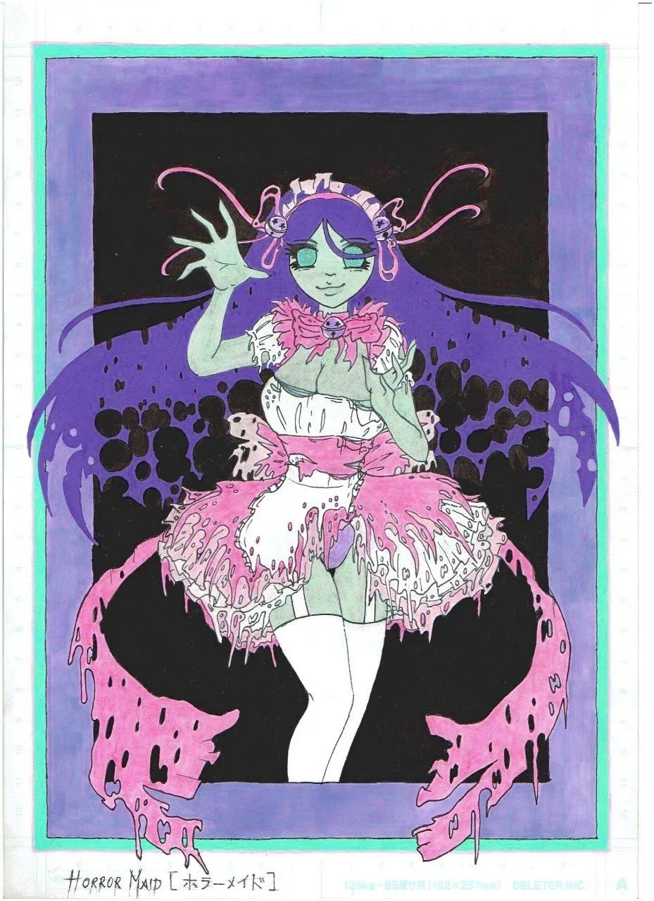 Horror Maid - Marker, Ink, Holographic Sparkle Paint, Pencil Crayon, Gel Pens. 
