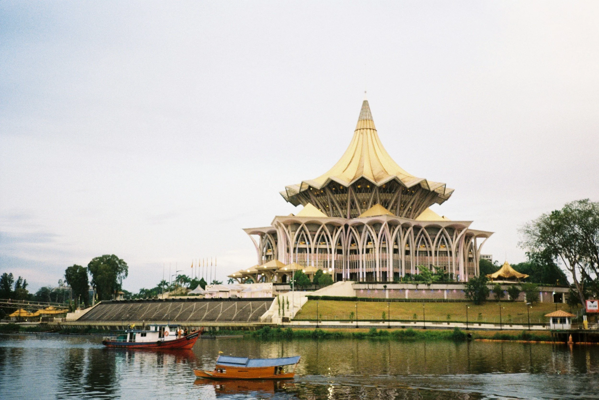 Cultural heritage and riverfront views in Kuching, Sarawak.