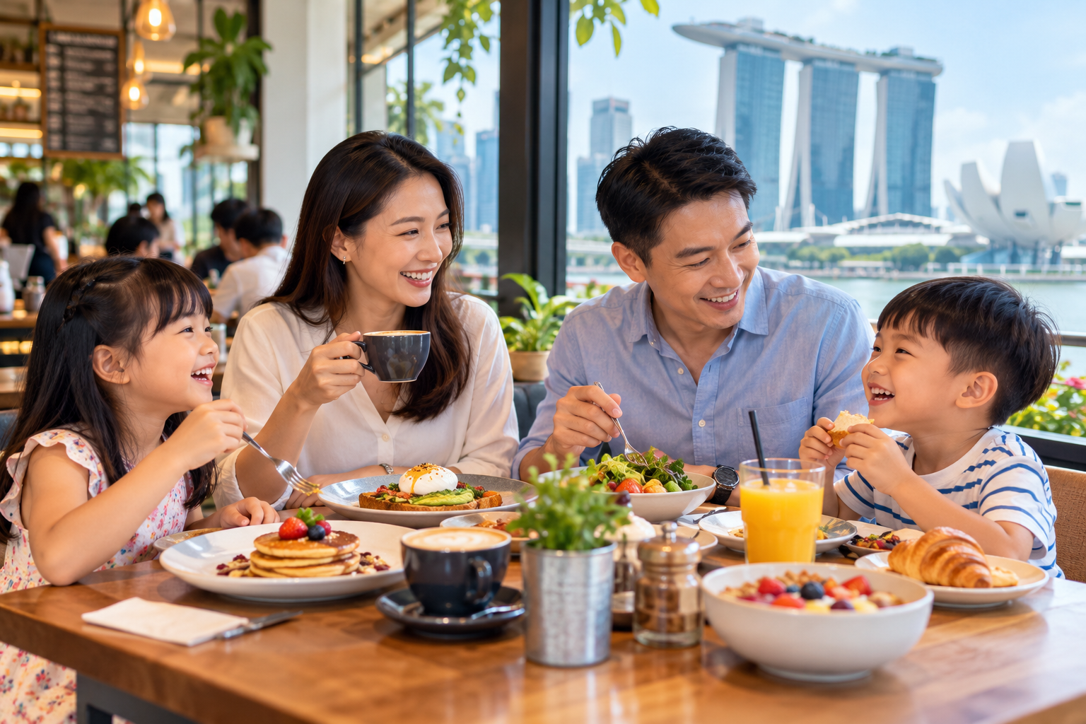 A dual-income Singapore family enjoying leisure time together.