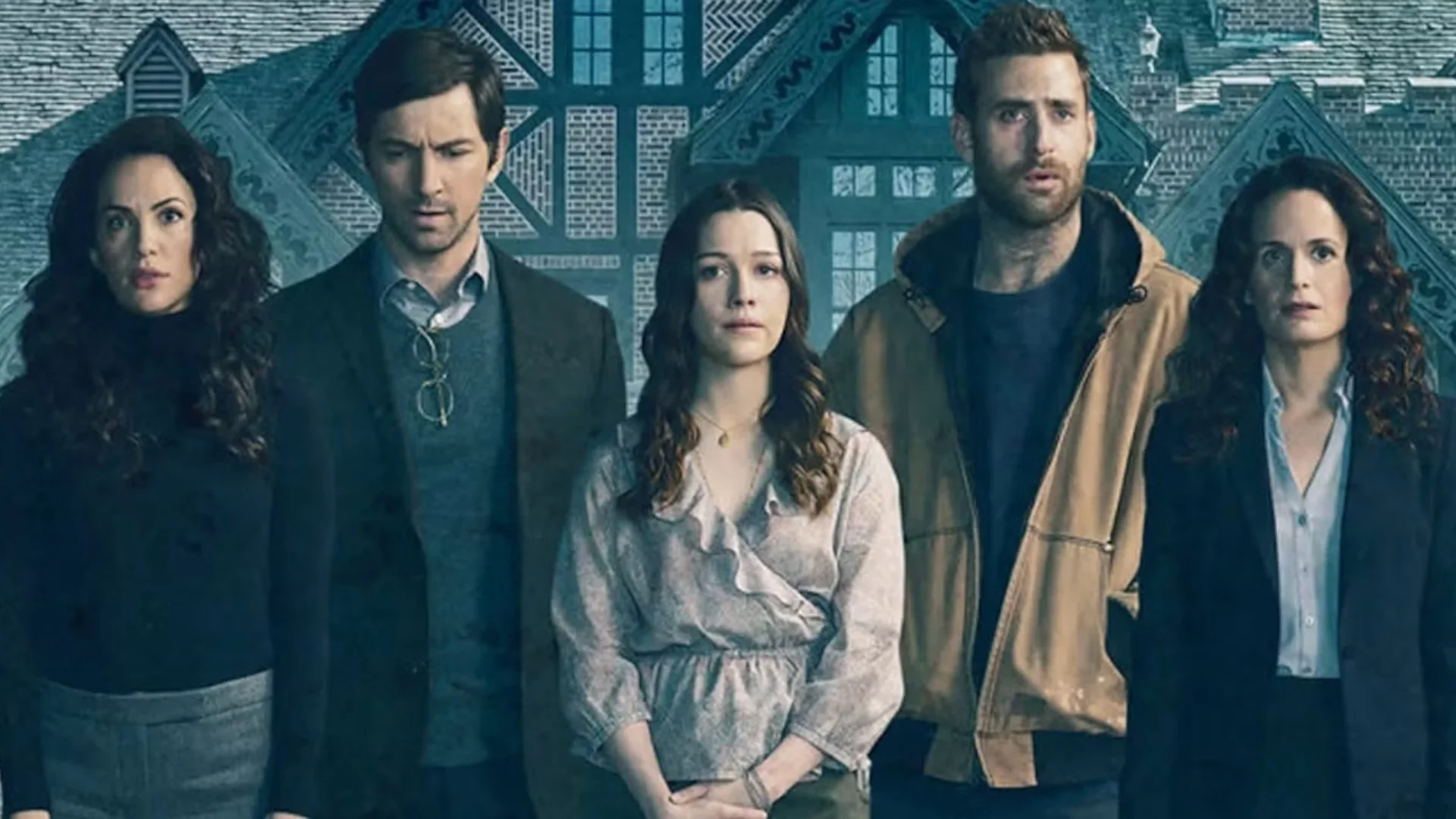 The dark, imposing Hill House mansion, symbolizing the burden of inherited debt and financial trauma.