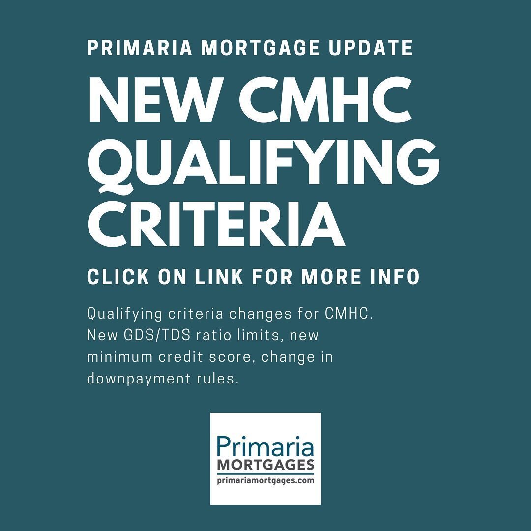 High-Ratio Insured CMHC rule changes announced today! The new qualifying criteria will be effective July 1st. 
Click on link in bio for more info.