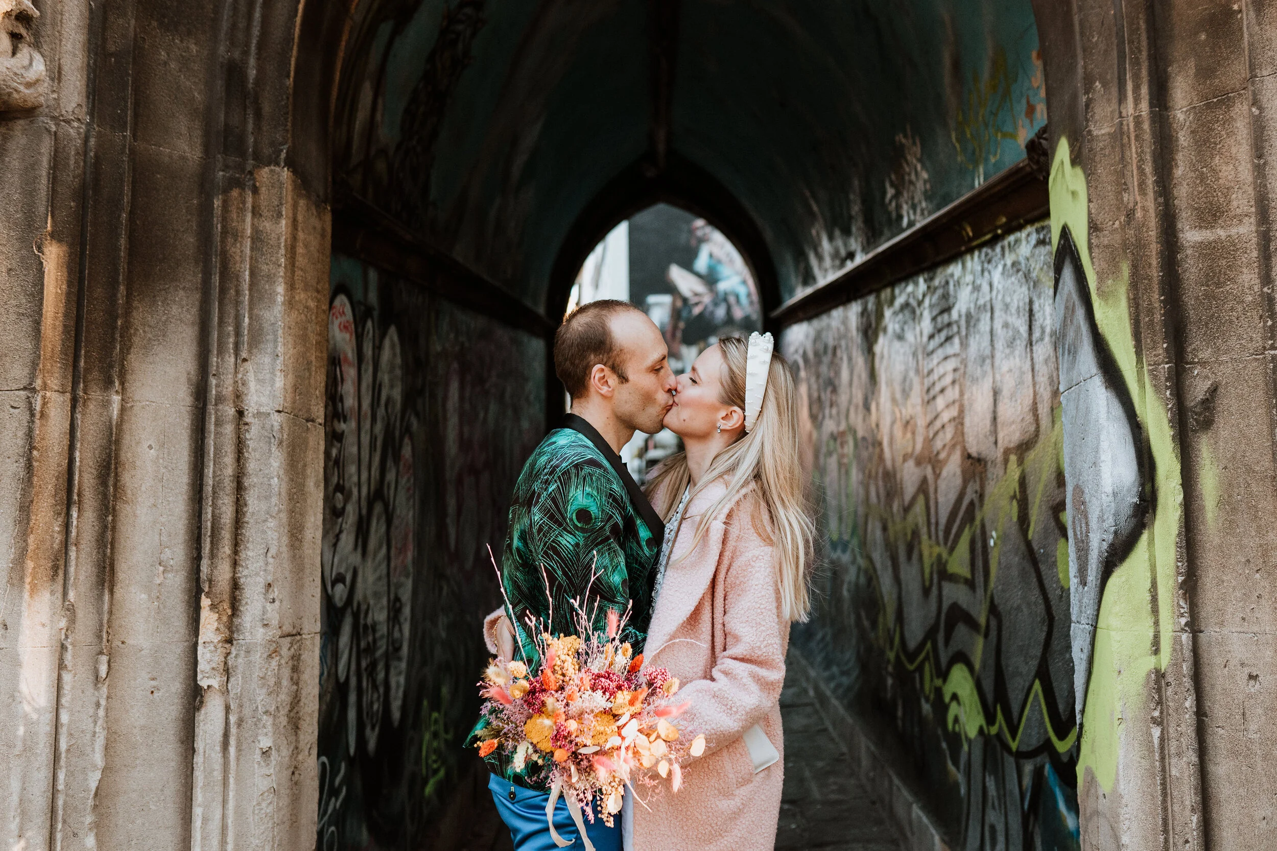 Colourful micro wedding at Wick Farm, Bath in Somerset