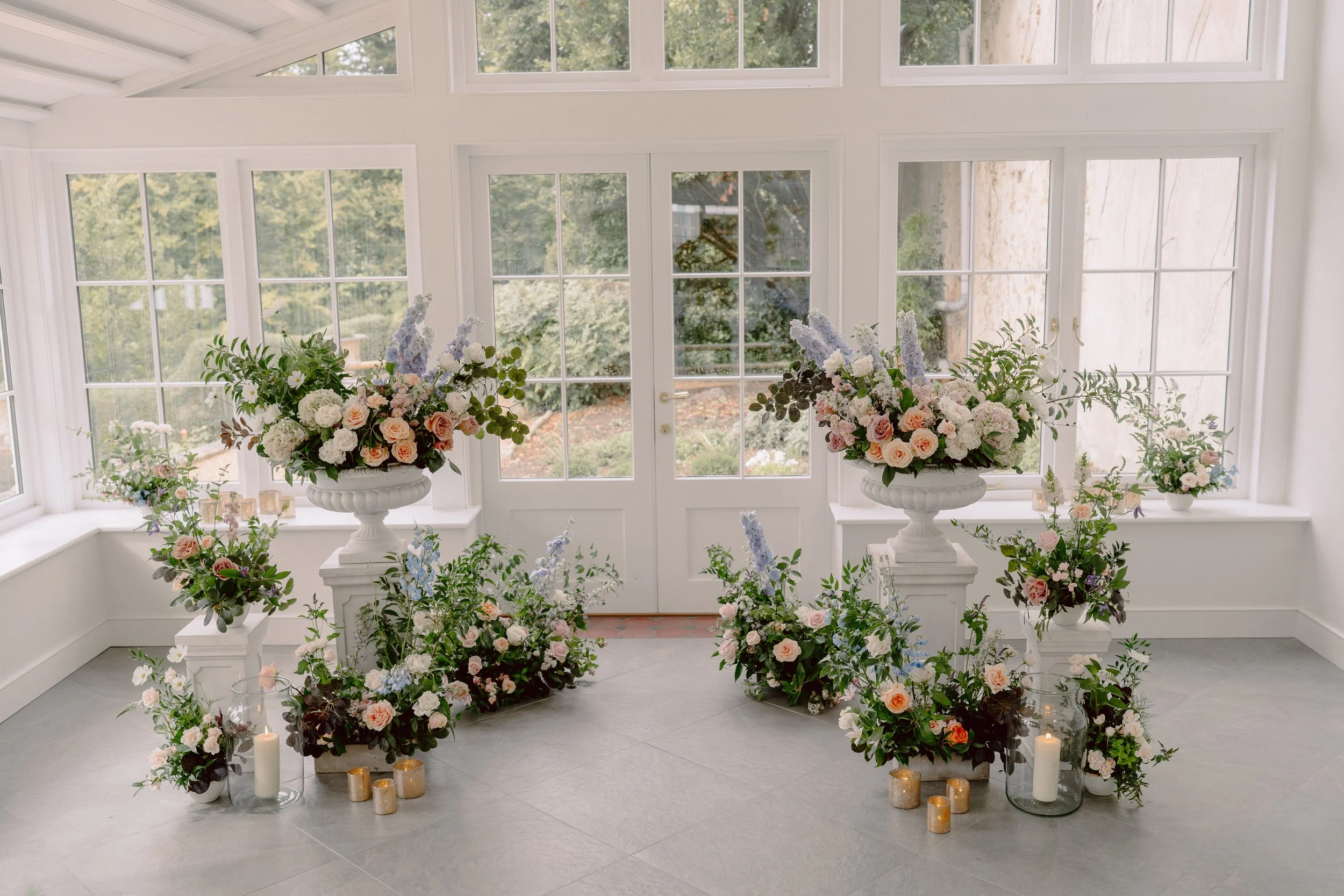 Luxurious wedding flowers at Pennard House