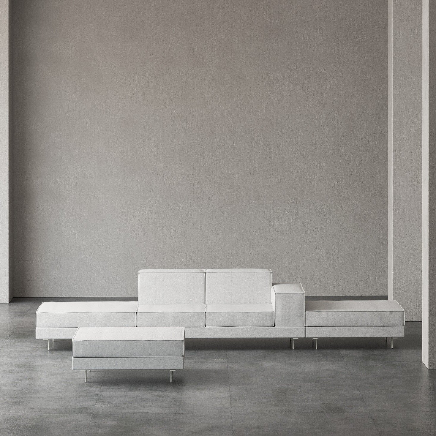 &quot;This sofa is inspired by the &ldquo;stereo system&rdquo; which is a combination of different &ldquo;mixed sound layers&rdquo; that together play a 3D feeling of asymmetrical sounds in a room.
This new sofa system made for lounge areas of public