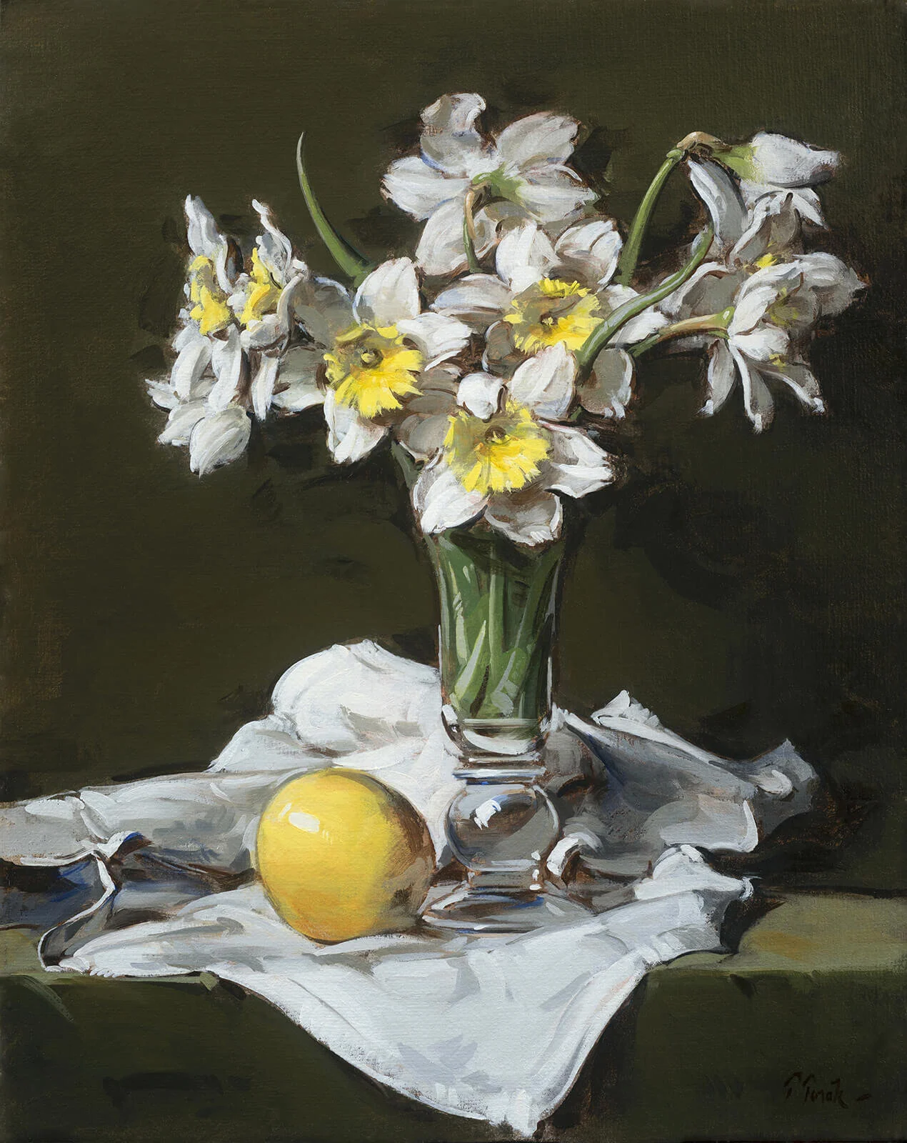 "Daffodils" by Thomas Torak, 20" x 16", oil on linen