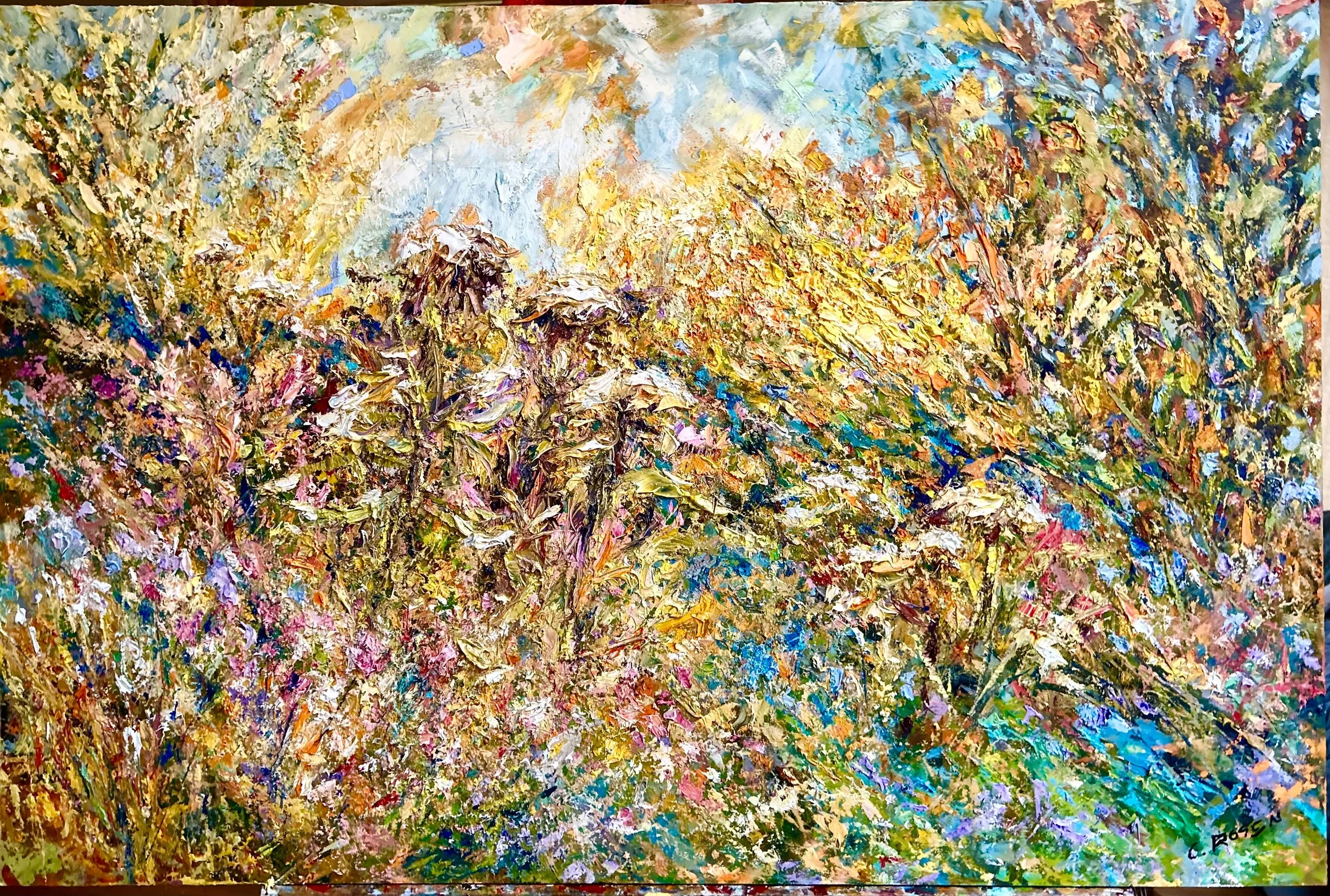 "Wildflowers in Autumn’s Ambient Light" by Cynthia Rosen, 24" x 36", original oil