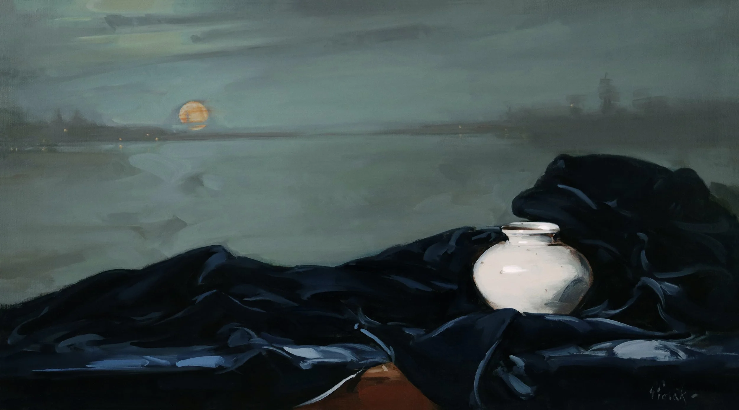 "Still Life with Whistler's Nocturne" by Thomas Torak, 15" x 27", Oil on Linen