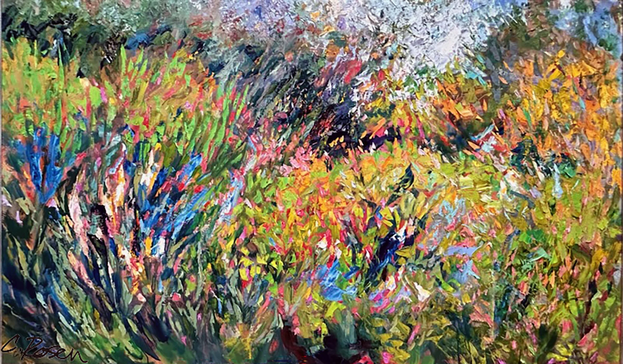 "Birds Singing Morning Songs" by Cynthia Rosen, 36" x 60", original oil
