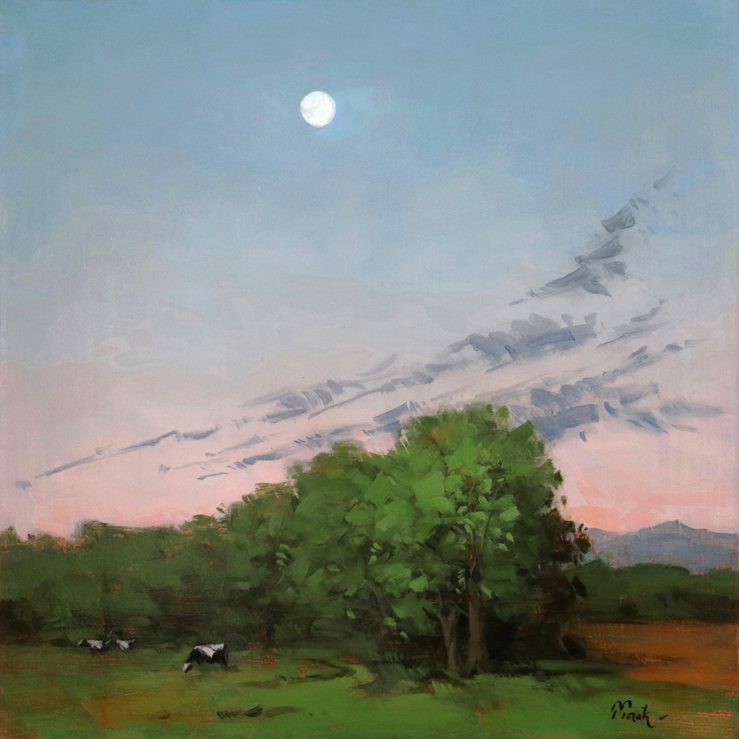"Summer Moonrise" by Thomas Torak, 16" x 16", Oil on Panel