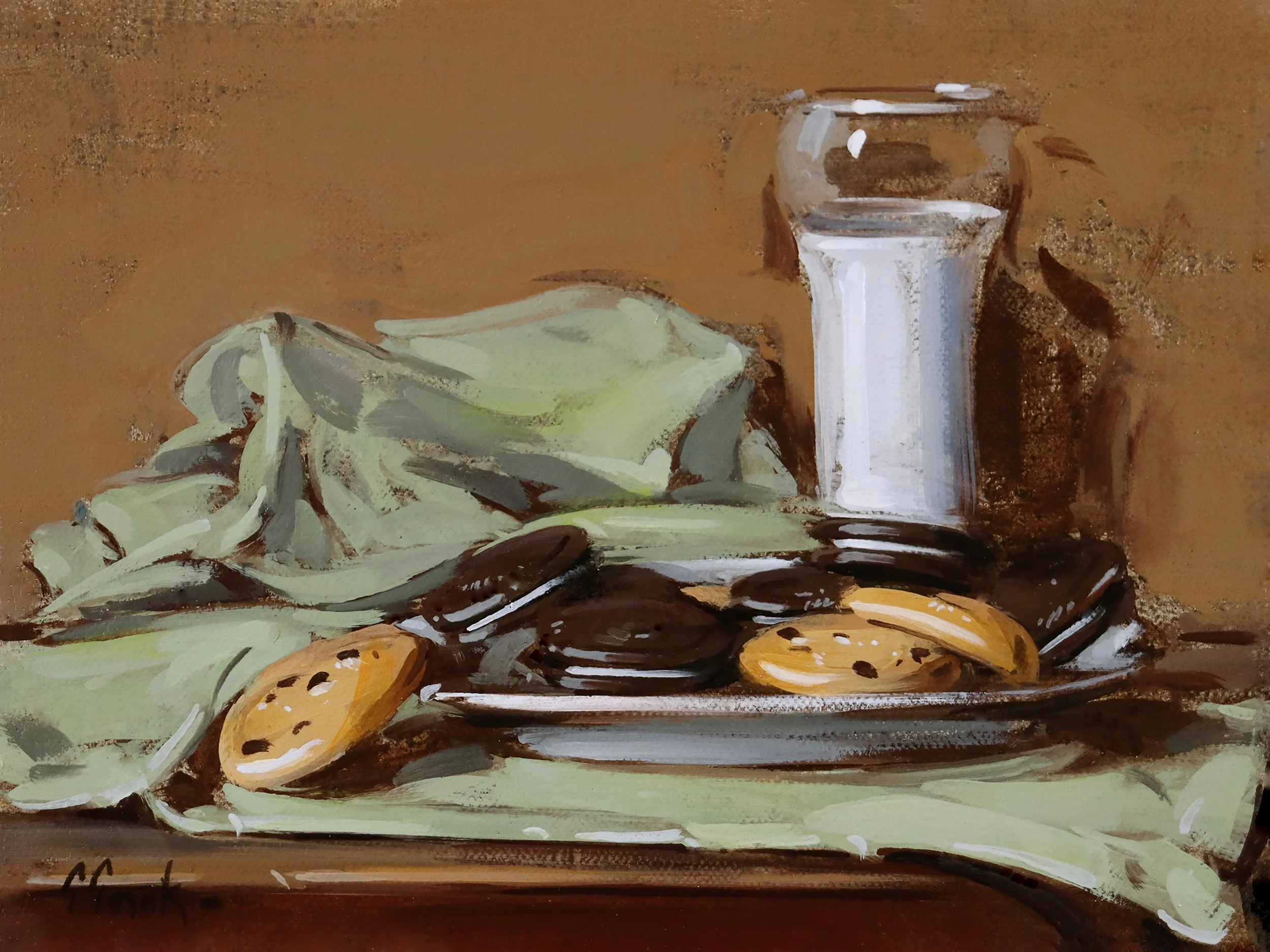 "Cookies and Milk" by Thomas Torak, 9" x 12", Oil on Linen