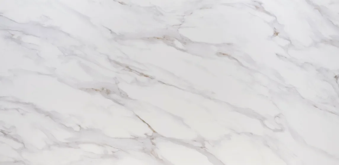 Exotic Calacatta 9813 quartz slab white and gray base with subble light grey and rich  mocha brown veining calacatta marble like pattern
