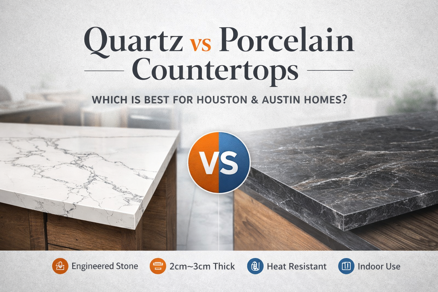 Quartz vs Porcelain Countertops: Key Differences for Houston &amp; Austin Homes
