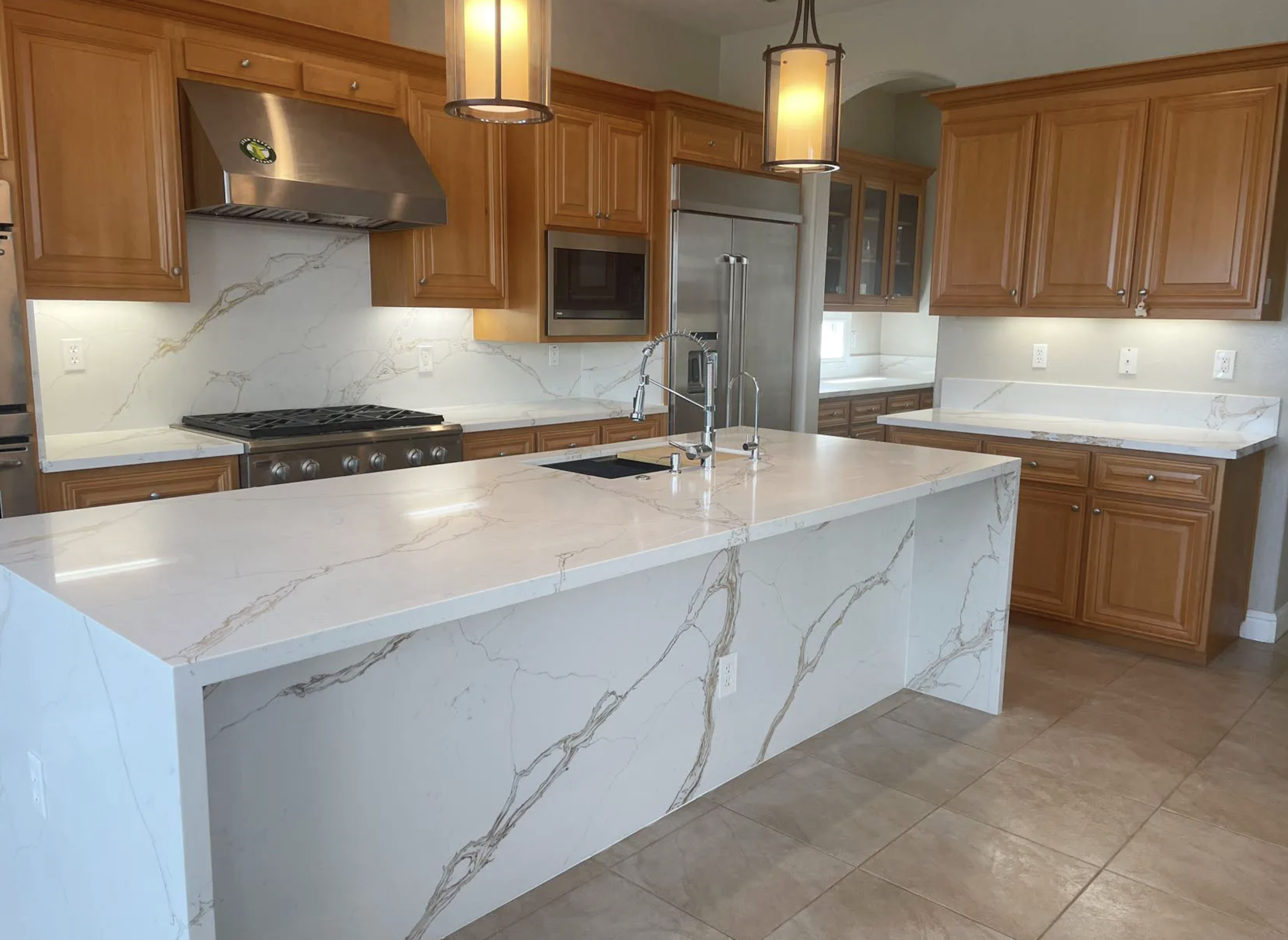 Calacatta Borghini Gold Quartz Slab Houston Installed 