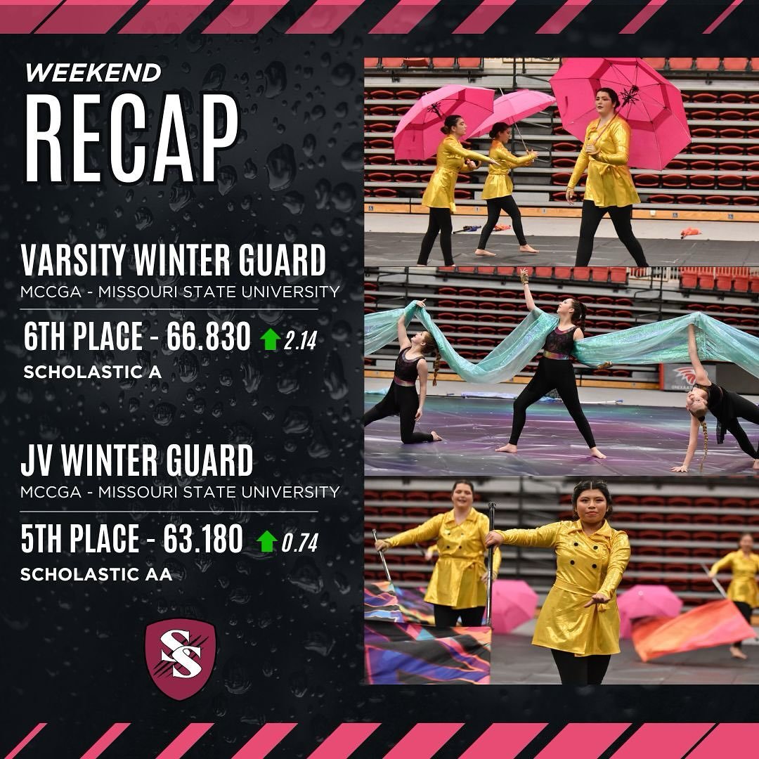 Week 3 of competition season is in the books! ✅

Both Winter Guards made the trip to Missouri State University for MCCGA this weekend, and both came home with higher scores than last week. Varsity jumped to a 66.830, earning 6th place in Scholastic A