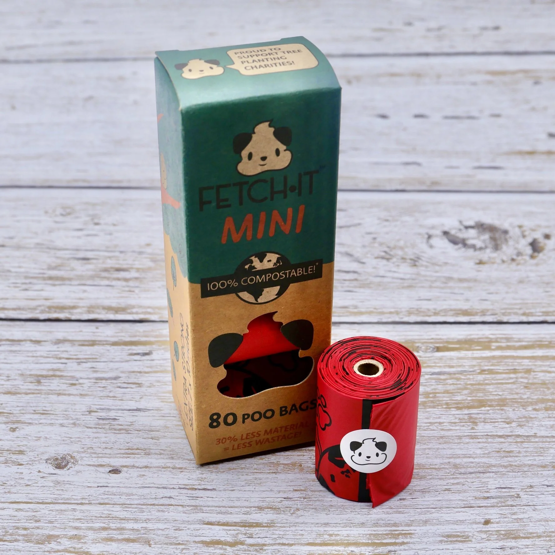 Mini Red Compostable Poo Bags in a box