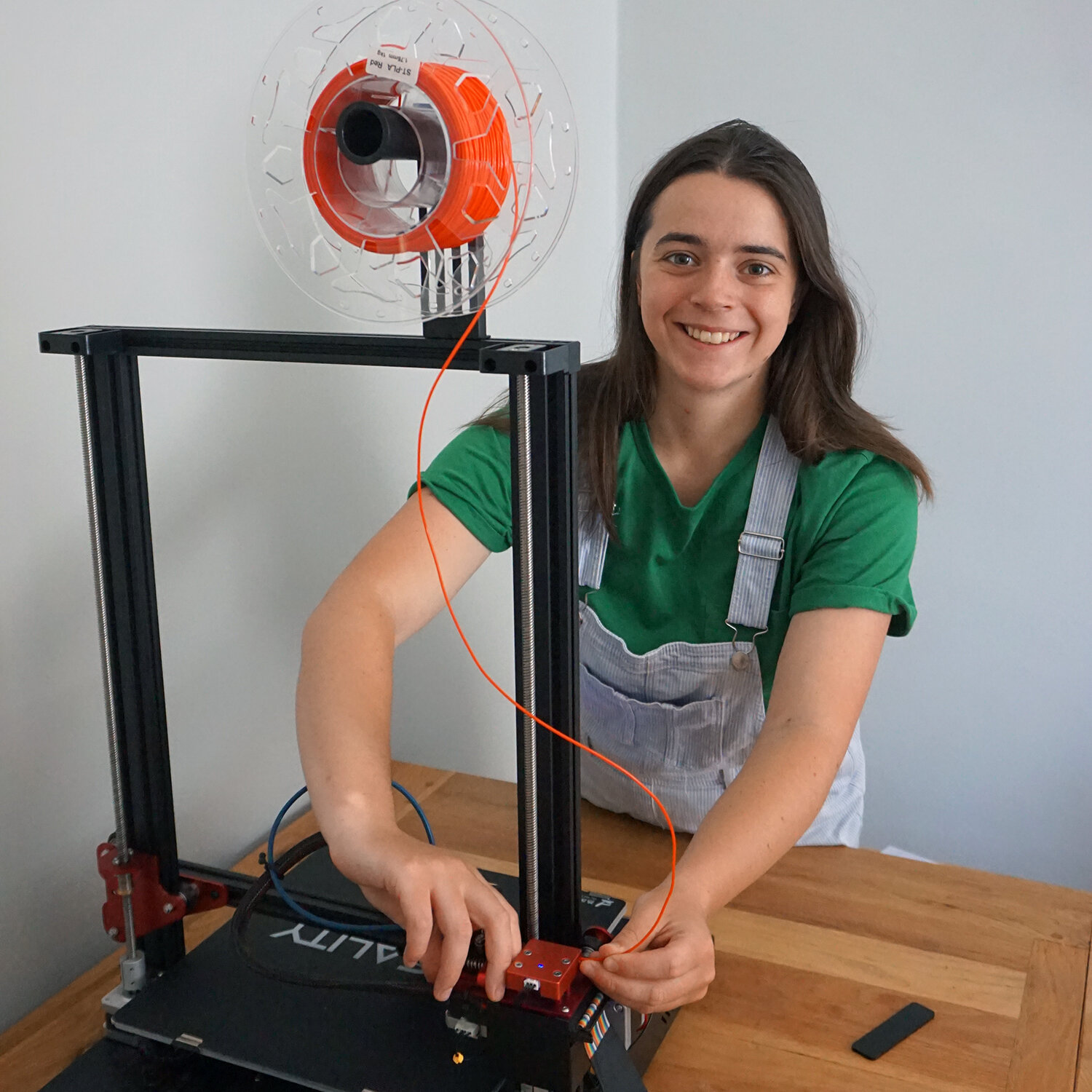 Amy Ruffley with 3D printer