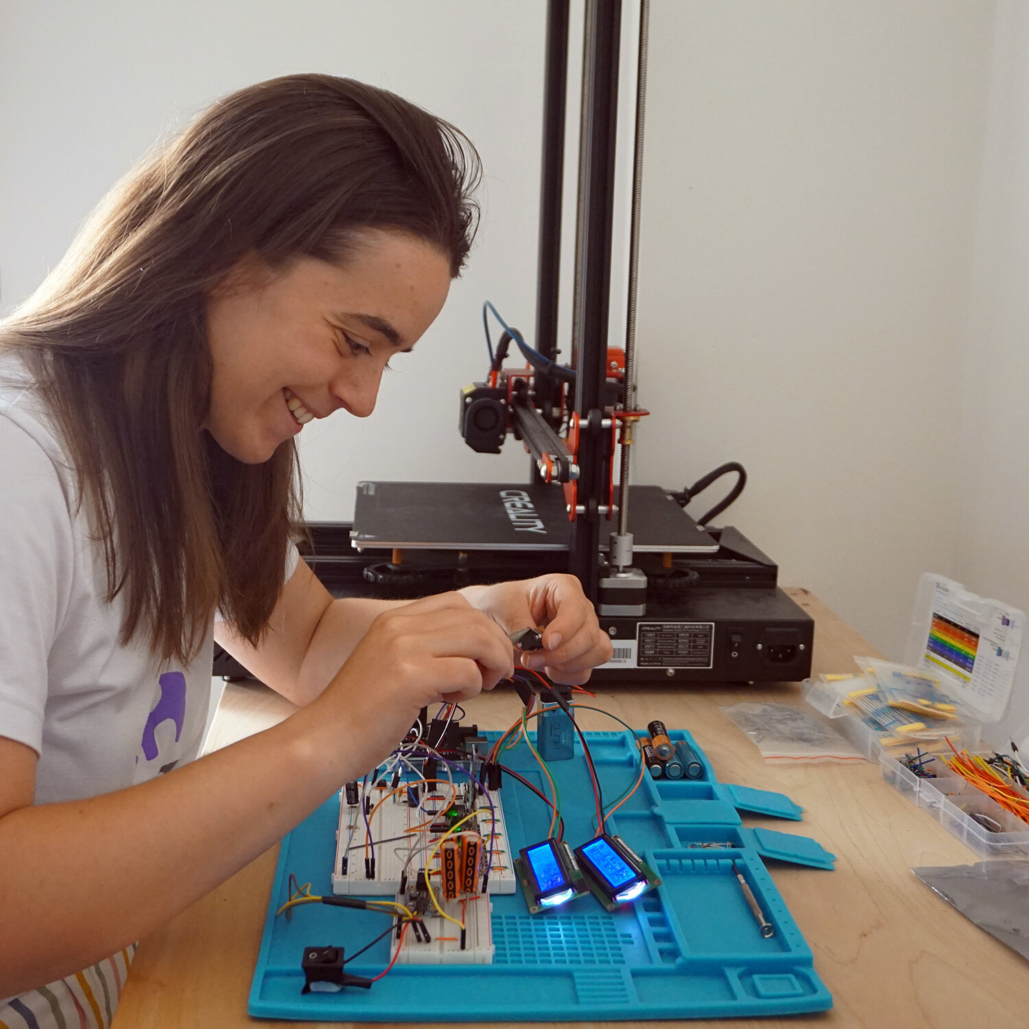Amy Ruffley assembling a circuit board