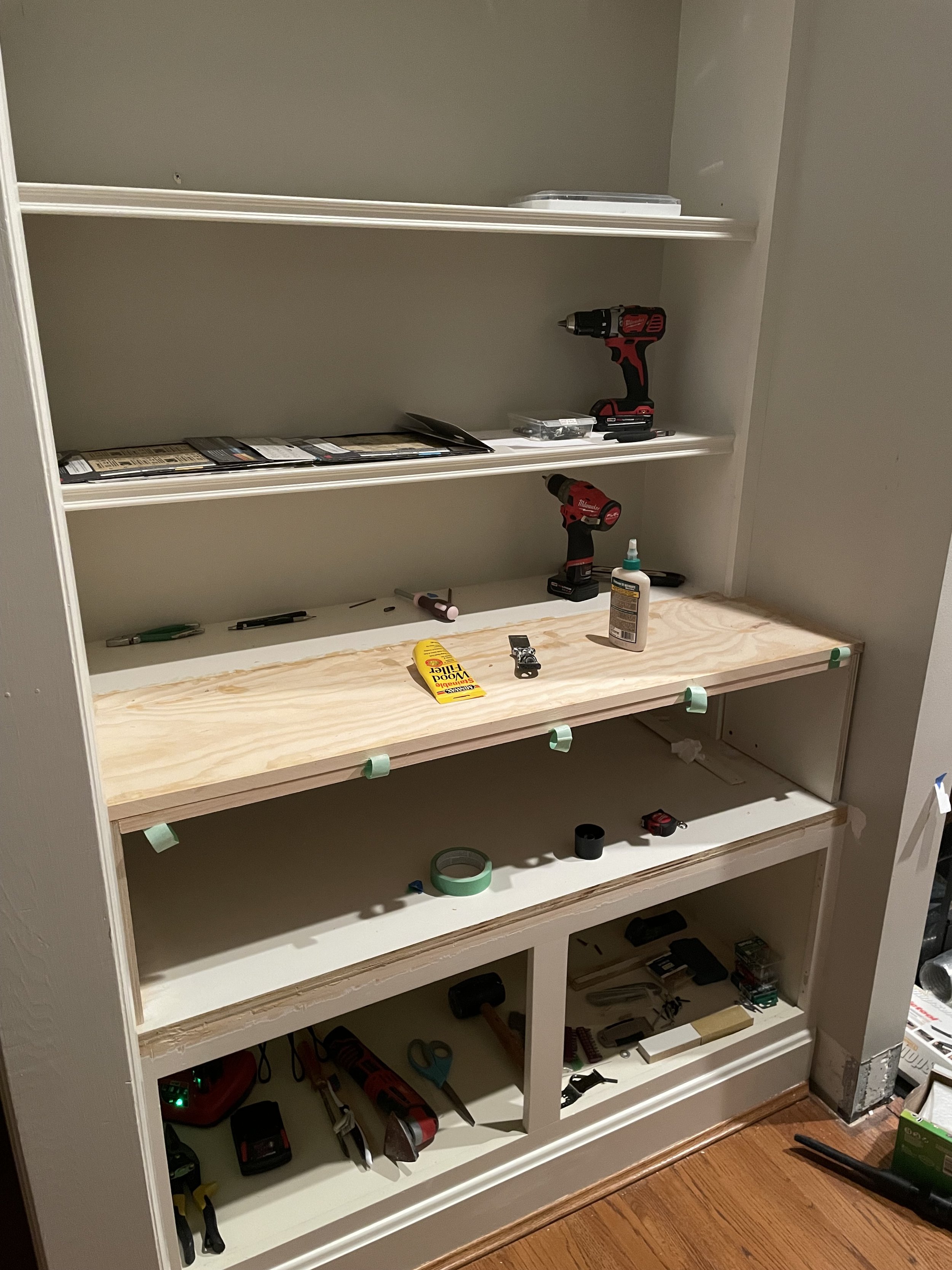 Raising the left cabinet to the same height as the right one