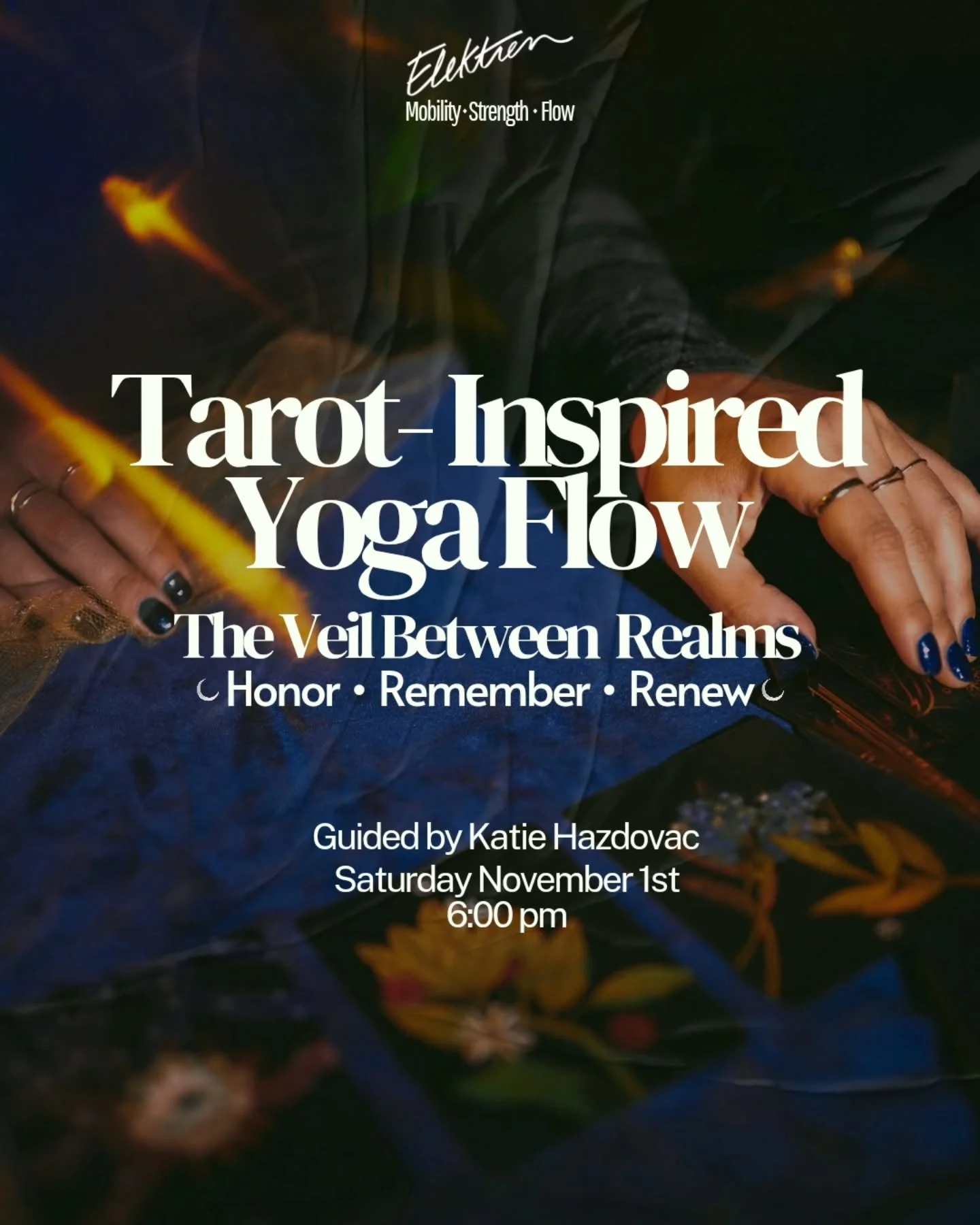 This time of year, the veil between realms grows thin — a time to slow down, reflect, and honor those who’ve passed.
Join Katie for a Tarot-Inspired Yoga Flow that blends Samhain’s Celtic roots with the spirit of Día de los
