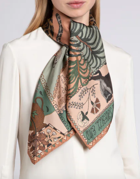 JAGUAR'S PARADISE SILK TWILL SCARF (PEACH/SAGE) — Moda