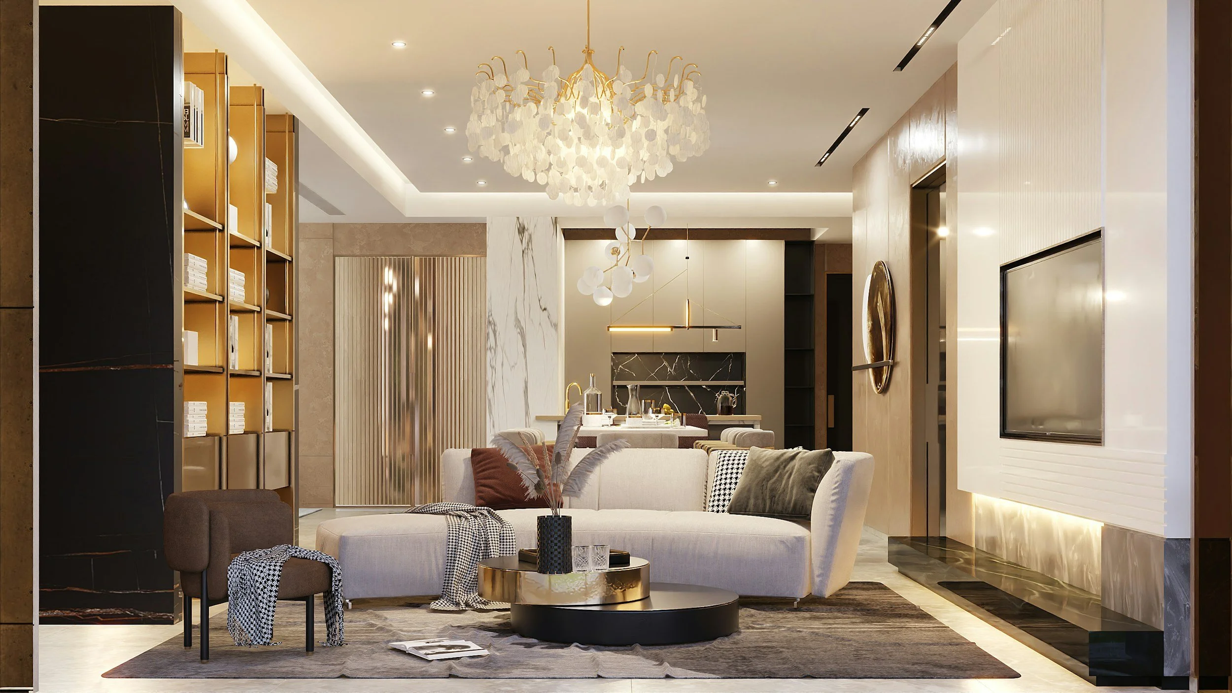 living room accent lighting, luxurious living room, beautiful chandelier, accent lighting