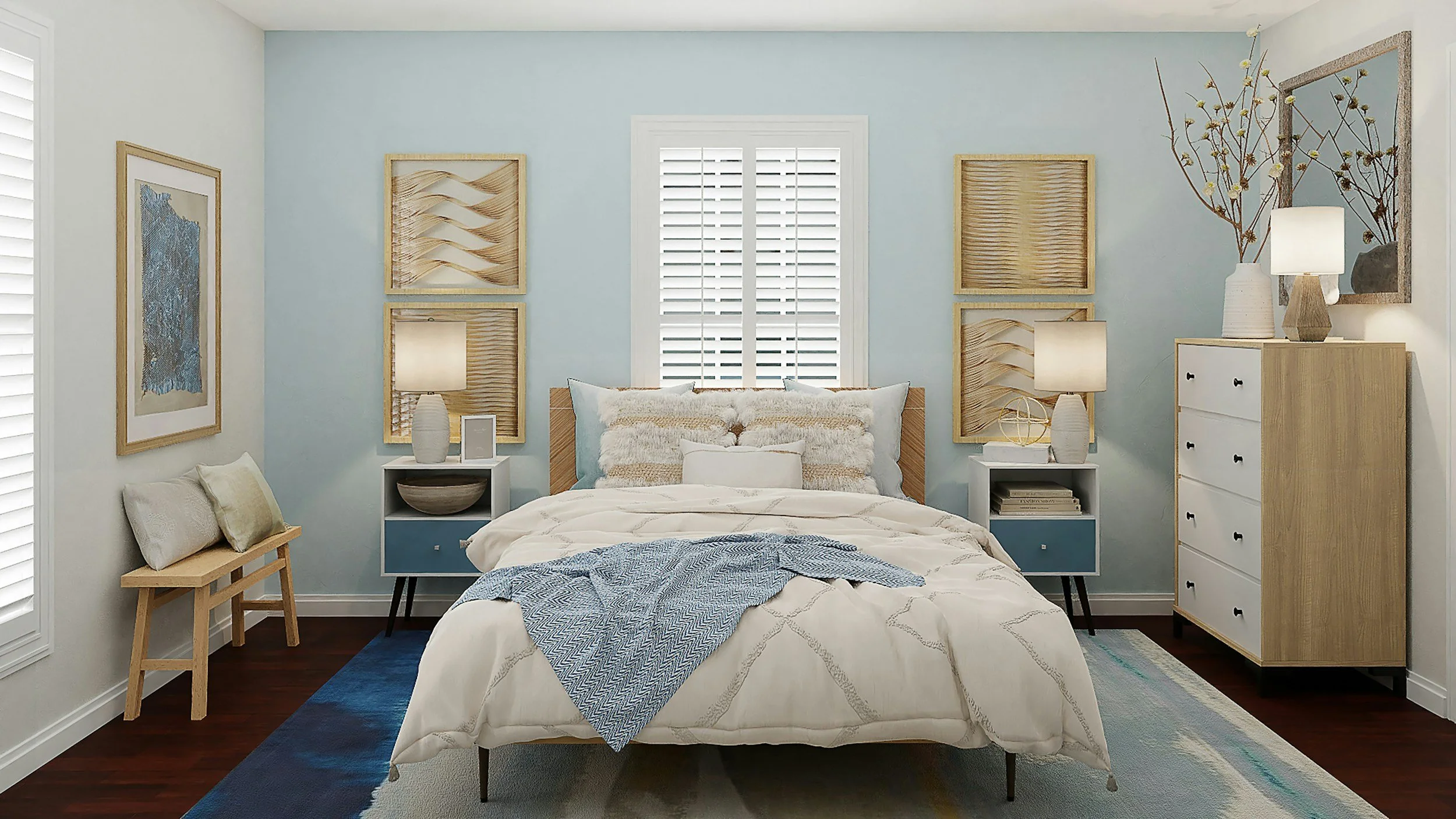 blue inspired bedroom, peaceful bedroom, Room Makeover Ideas, Interior Design Room Makeover, Affordable Room Makeover