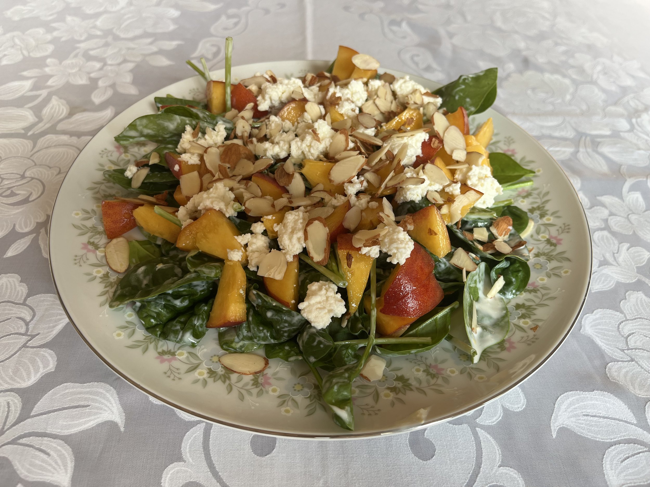 Peach and Almond Salad with Creamy Lemon Basil Dressing