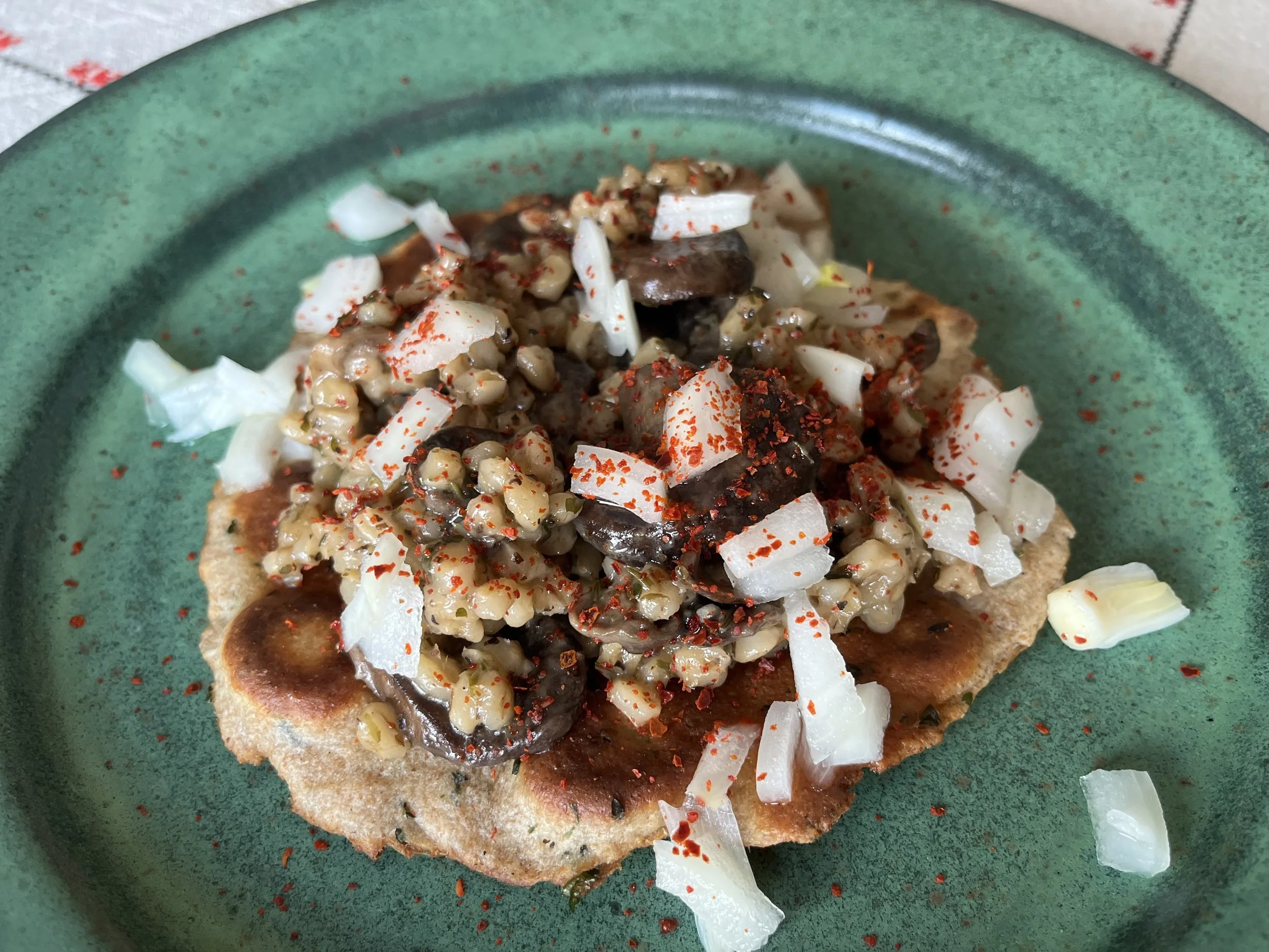 Yogurt Flatbreads with Barley and Mushrooms