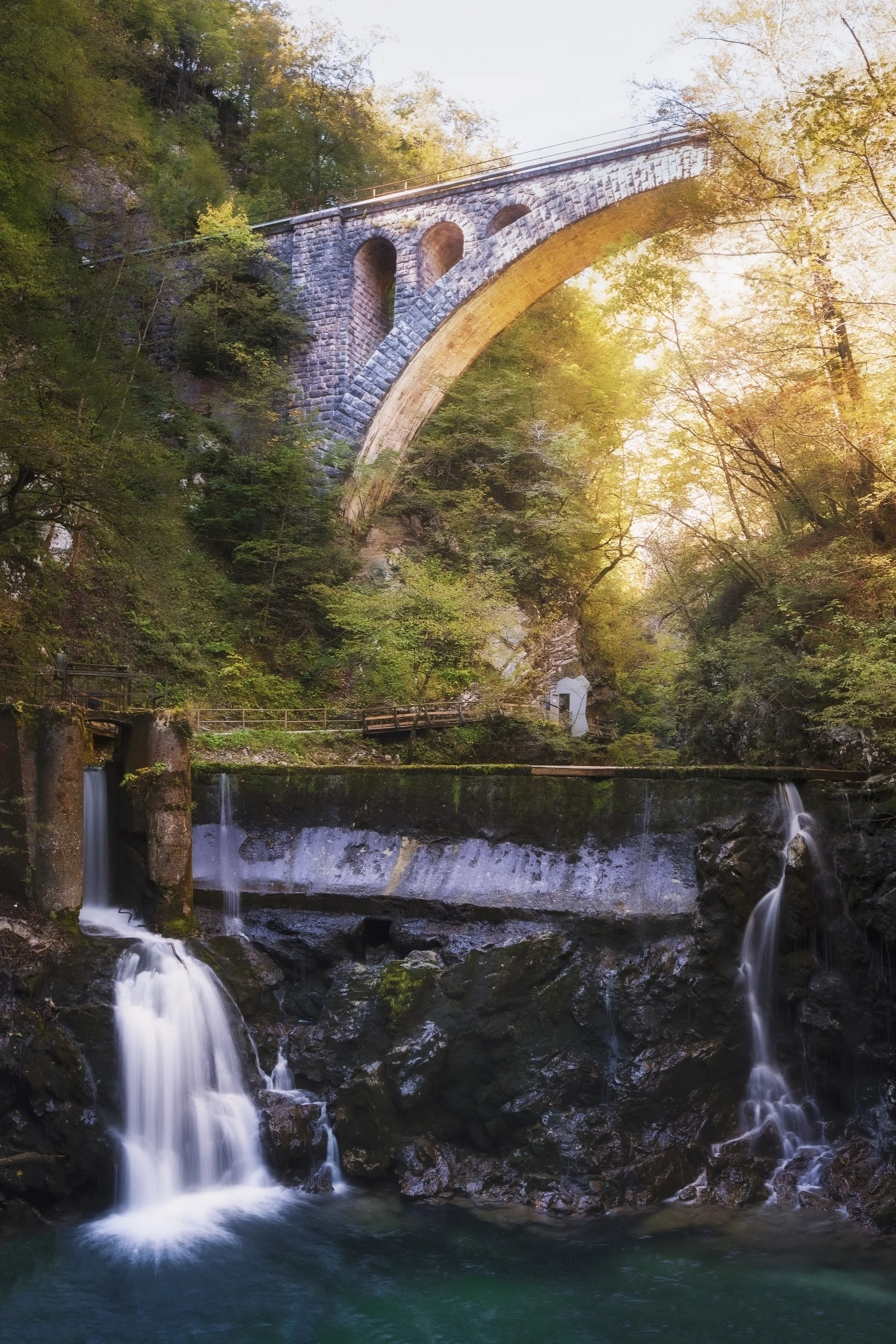 Vintgar Gorge bridge and waterfall web.jpg