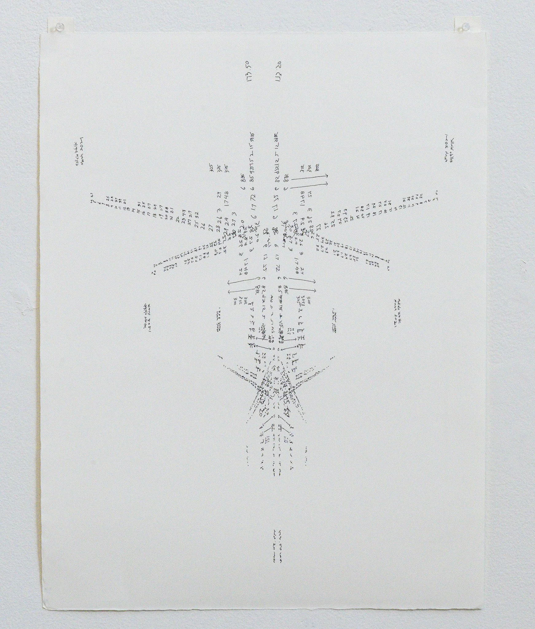 Annette Lawrence,  Ahkelo’s Walk March 2021 , 2024, ink on paper
