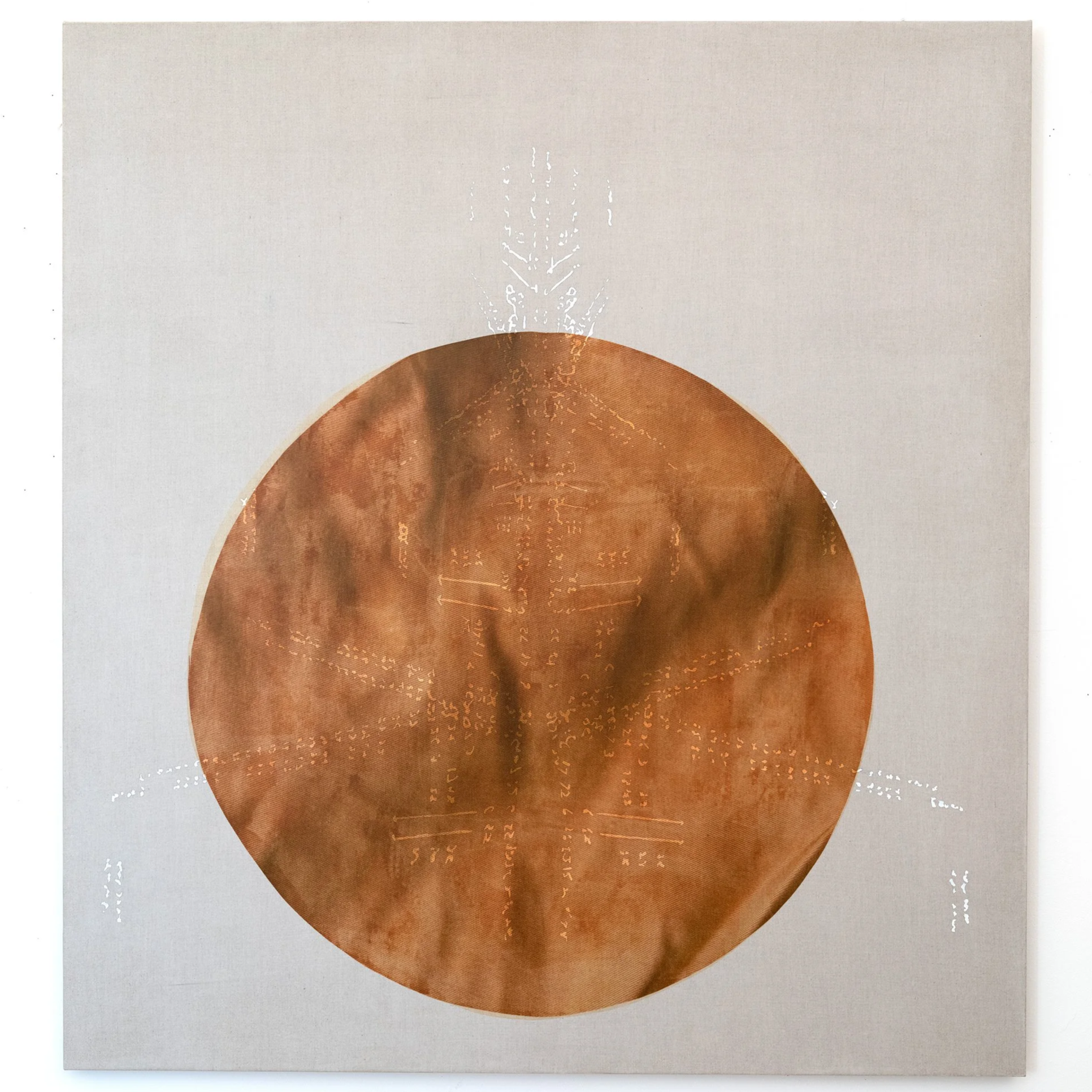 Annette Lawrence,  Orange Portal March 2021 , 2024, acrylic on linen, 48" x 44", photo taken by Matthew Troyer