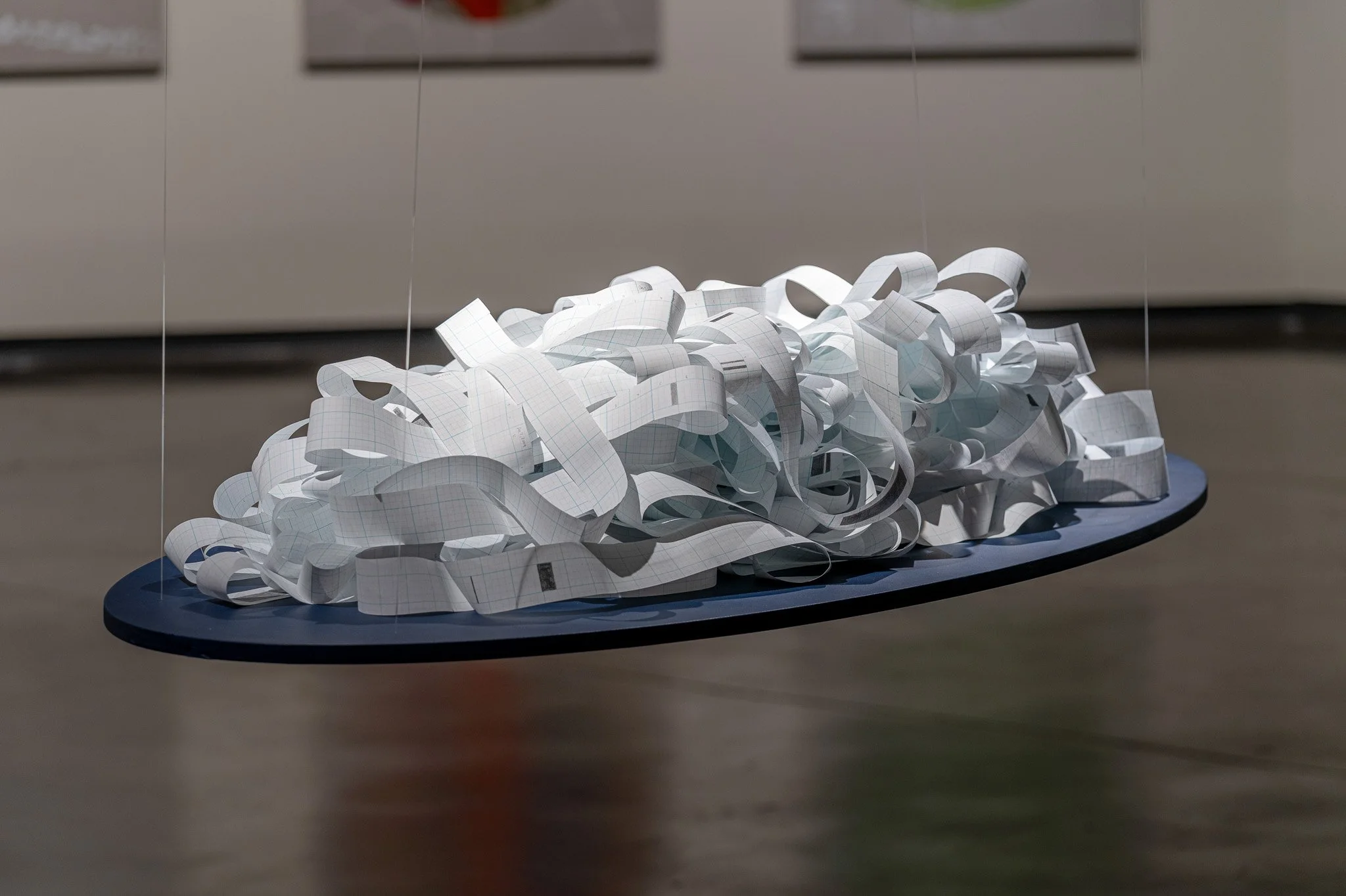 Annette Lawrence,  ABT-AL Phone Line , 2019, paper and graphite, tape, wood, 
fishing line
