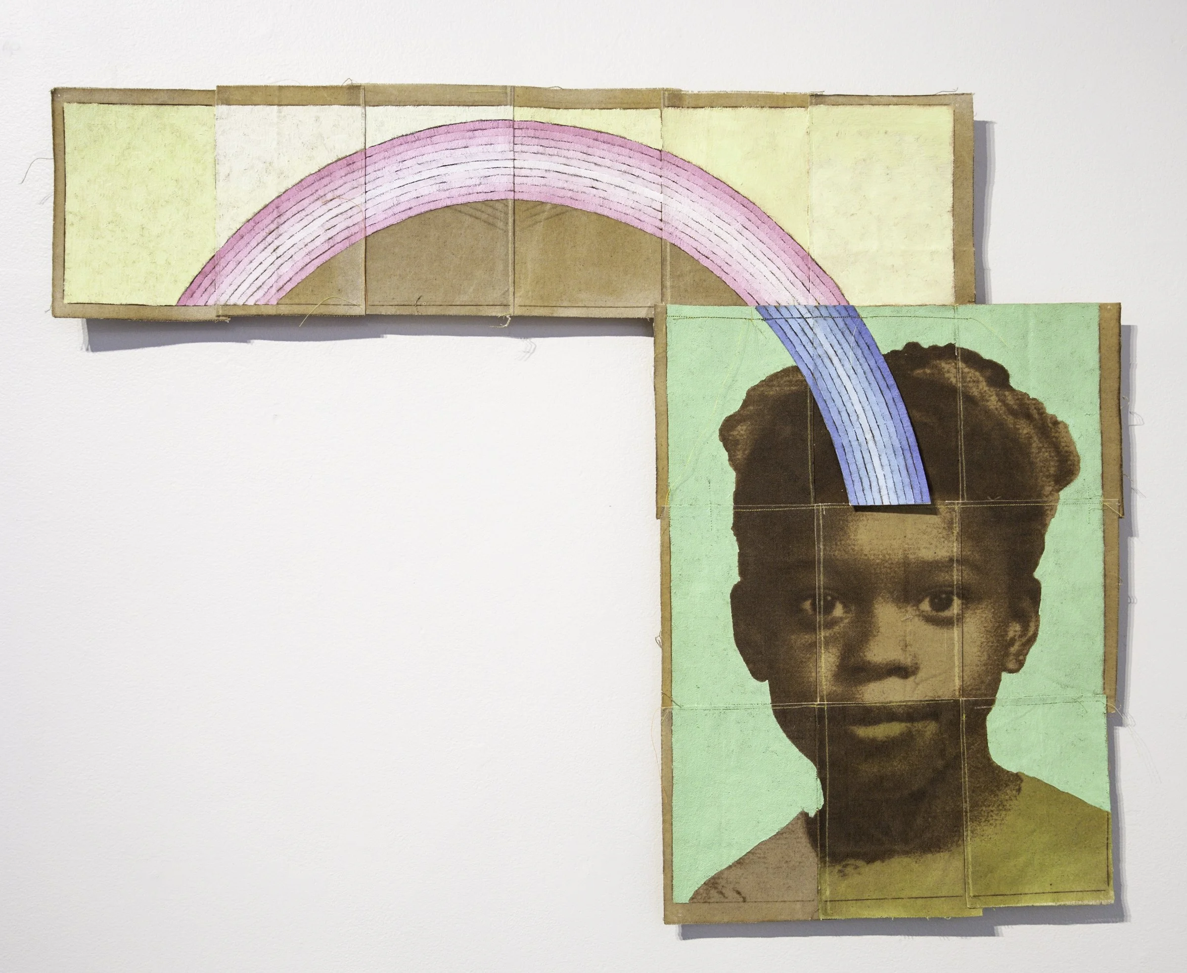 Johnny Floyd,  The Rebirth of Venus , 2024, oil, wax, acrylic medium & thread on sewn canvas, 31" x 40", Roanoke College Permanent Collection, Gift of Joanne Leonhardt Cassullo & The Dorothea L. Leonhardt Foundation, Inc.