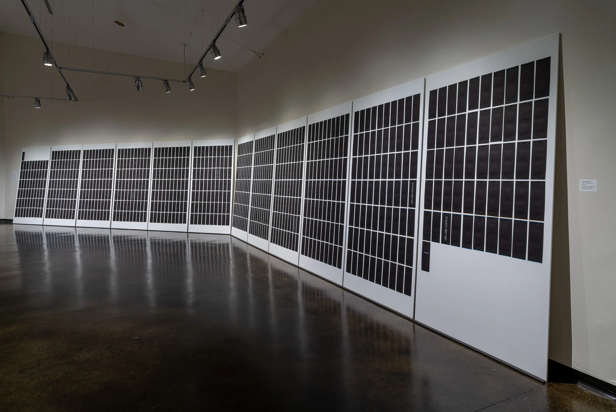 Veronica Jackson,  THAT'S POPS'S MONEY , 2018-2019, 813 hand-printed letterpress timecards on black paper, black foil stamping, white foil stamping, blue ink, silver ink